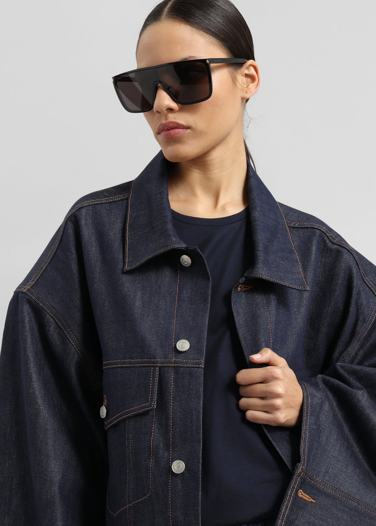 Leros Oversized Denim Jacket - Dark Wash - 4