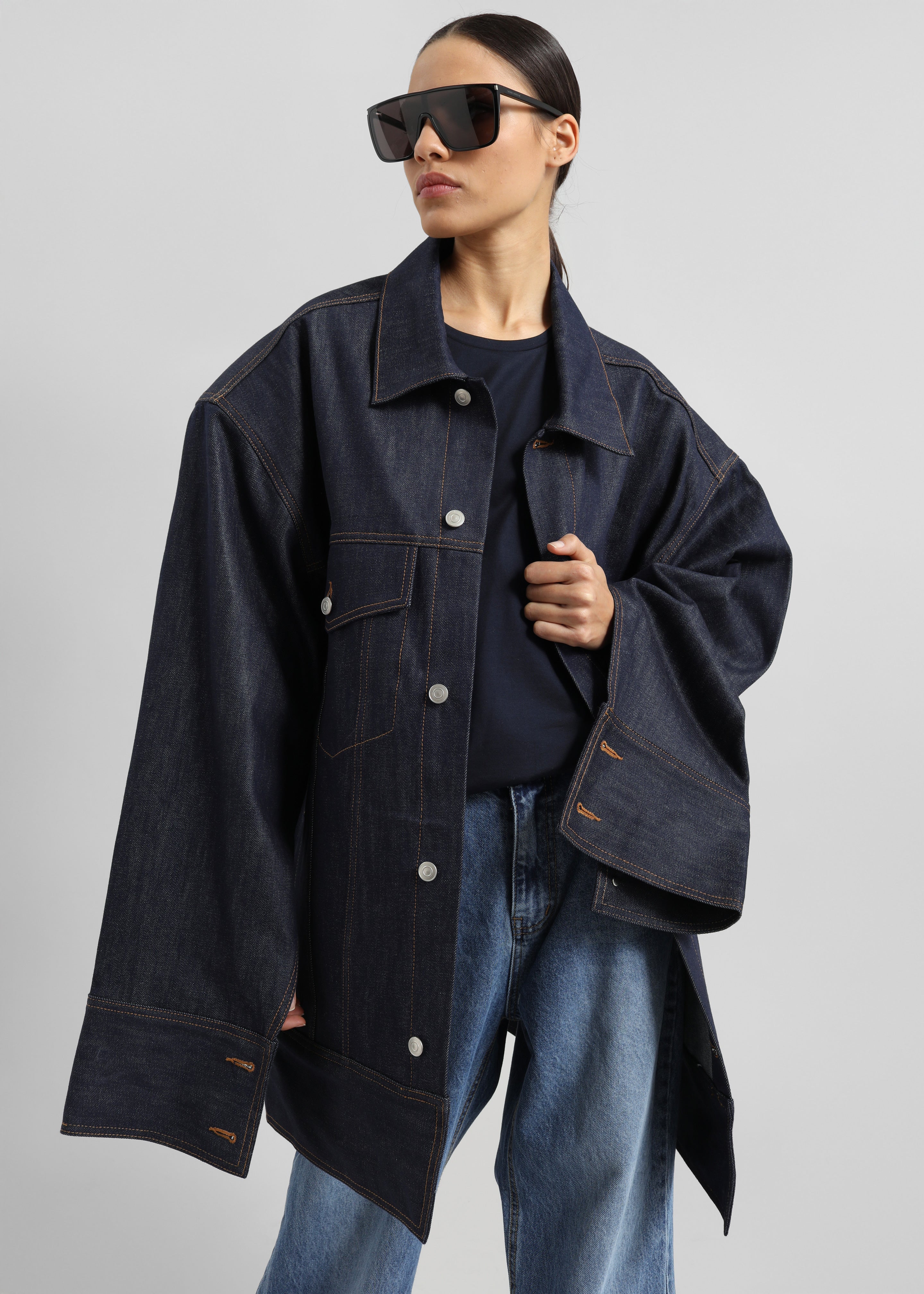 Leros Oversized Denim Jacket - Dark Wash - 3