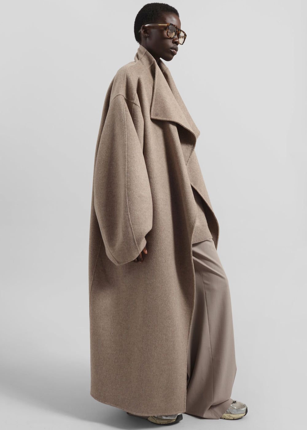 Leroy Funnel Neck Wool Coat - Taupe Melange - 1