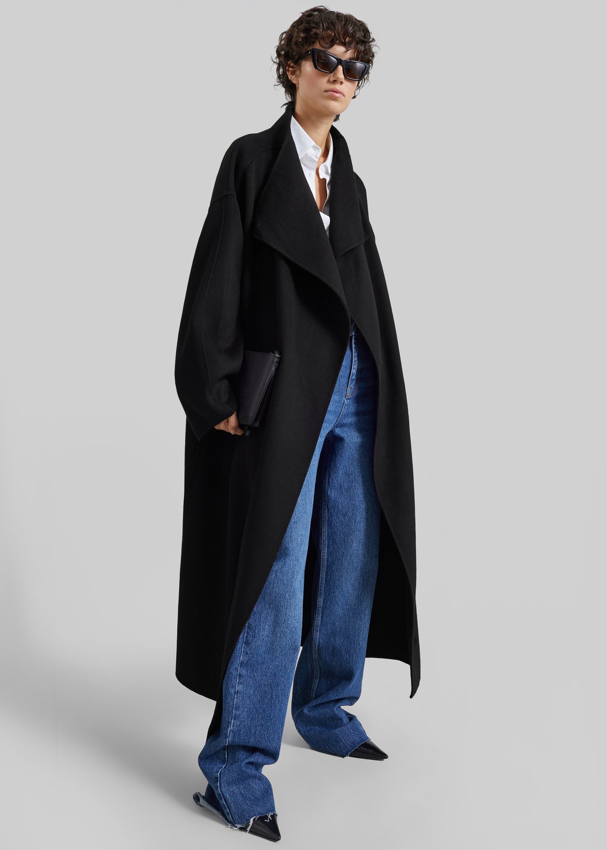 Leroy Funnel Neck Wool Coat - Black
