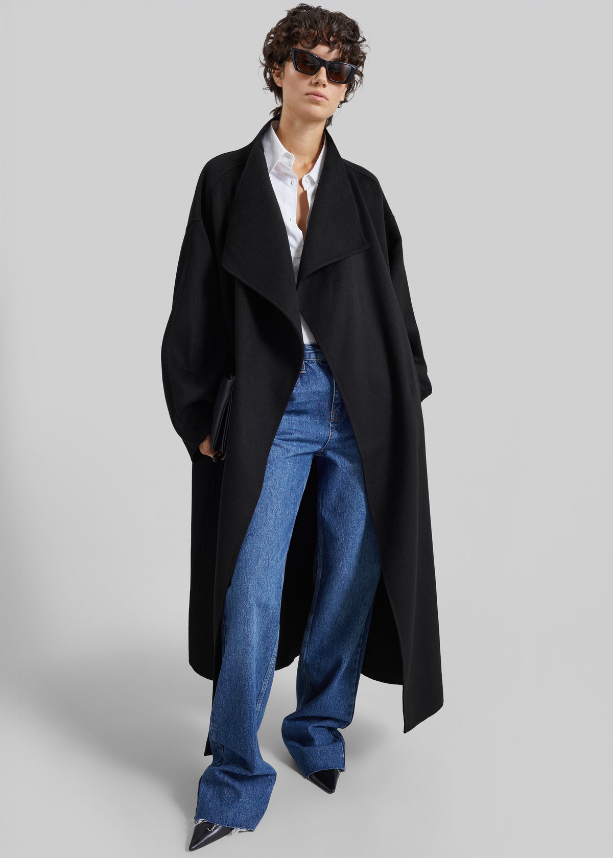 Leroy Funnel Neck Wool Coat - Black