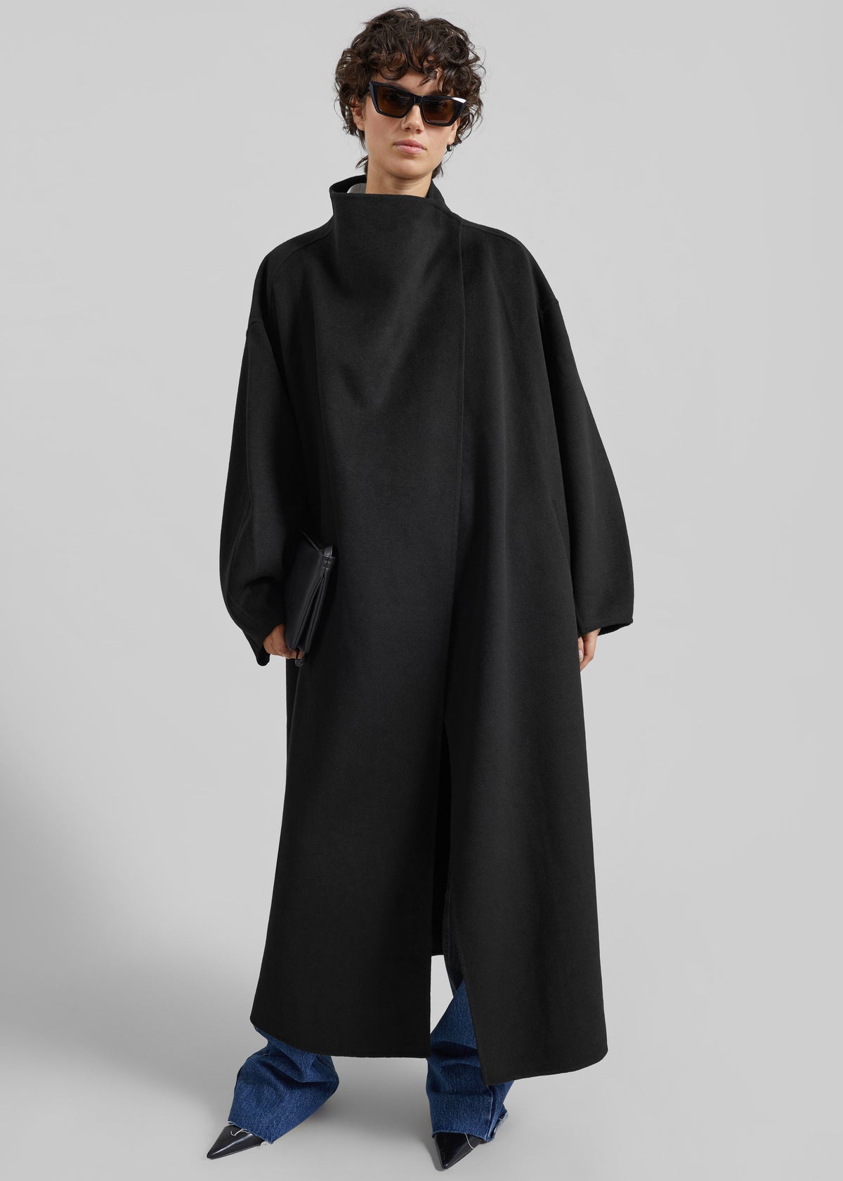 Leroy Funnel Neck Wool Coat - Black