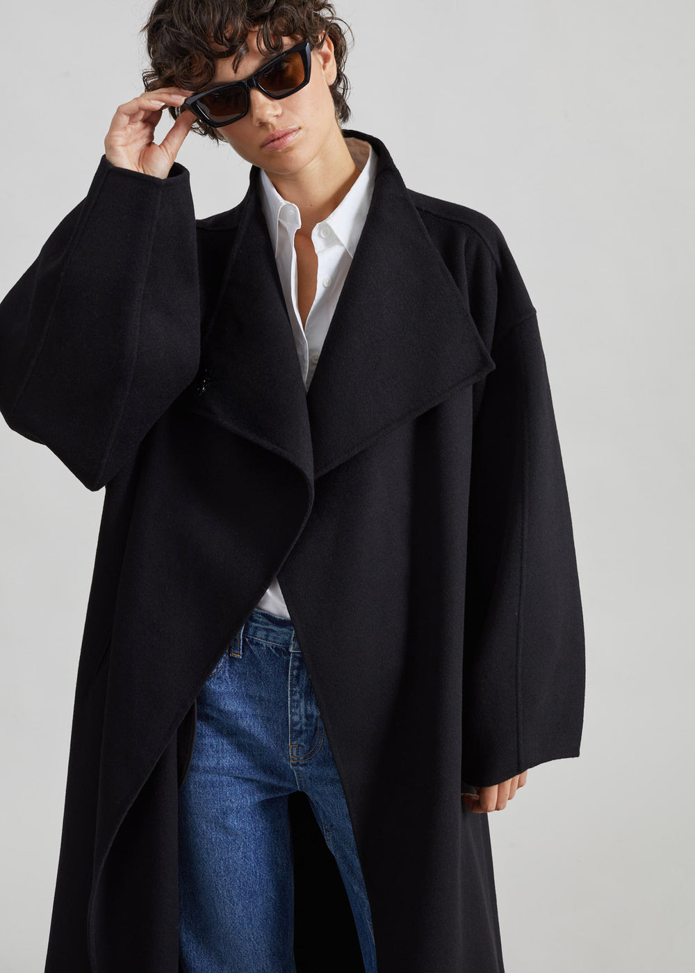 Leroy Funnel Neck Wool Coat - Black - 1