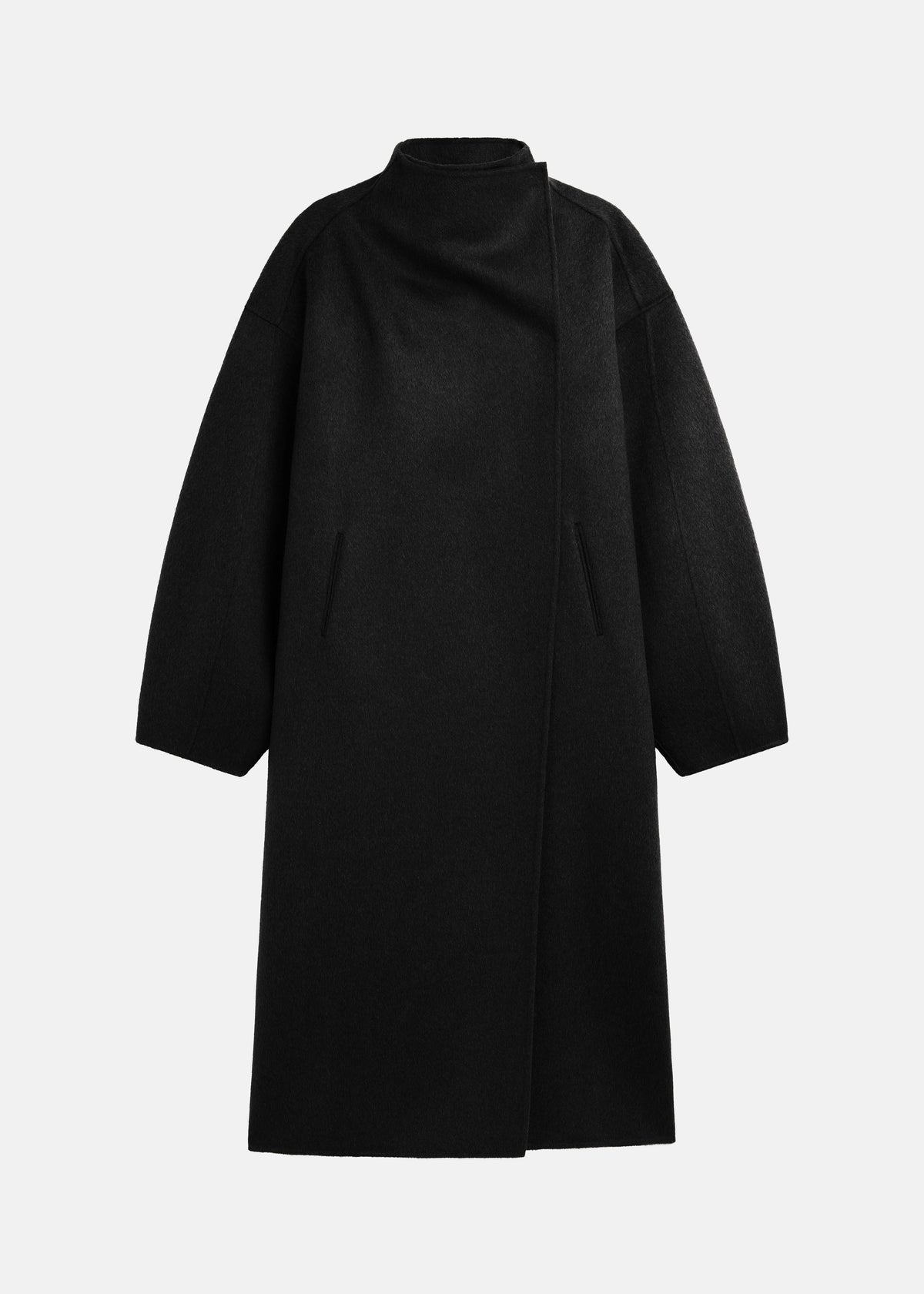 Leroy Funnel Neck Wool Coat - Black - 6