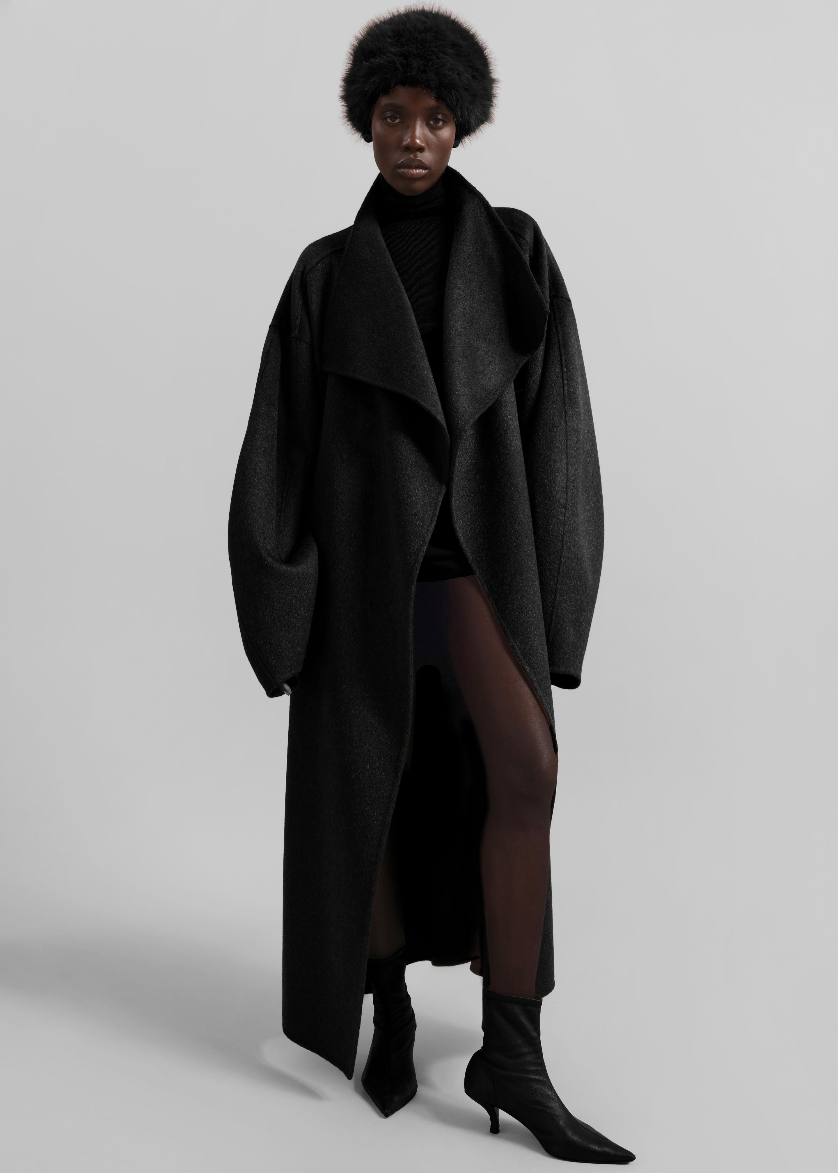 Leroy Funnel Neck Wool Coat - Black - 4