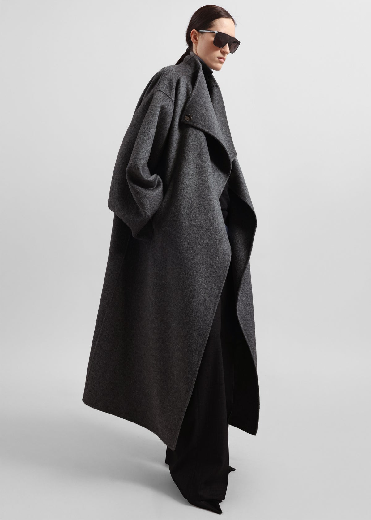 Leroy Funnel Neck Wool Coat - Dark Grey Melange - 5
