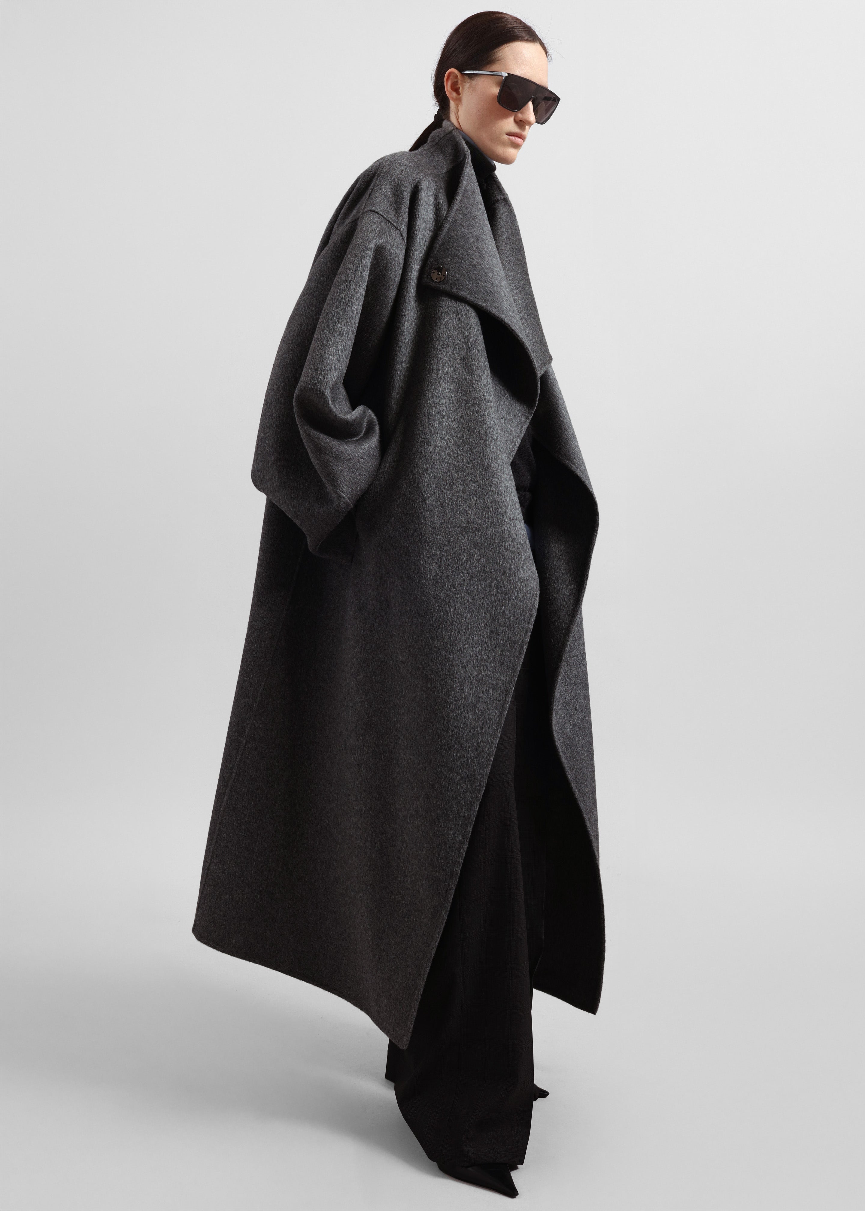 Leroy Funnel Neck Wool Coat - Dark Grey Melange - 5