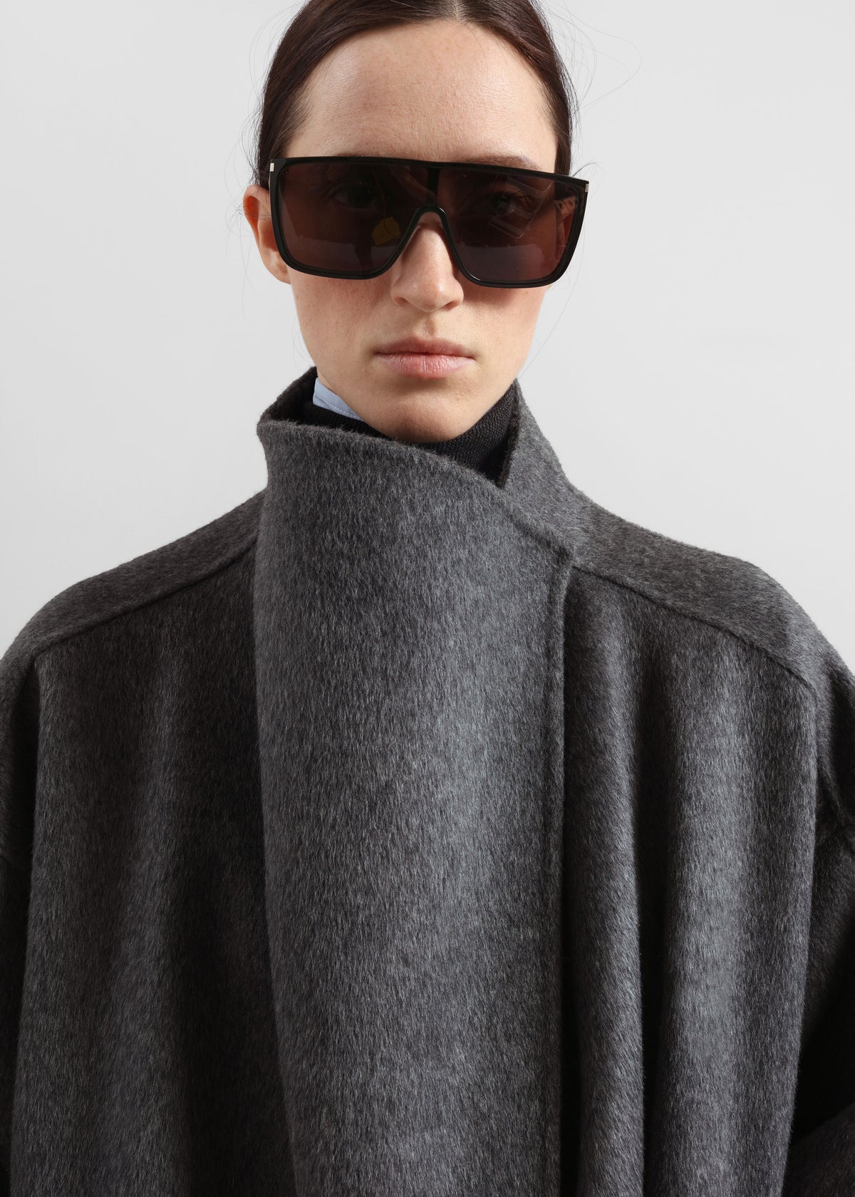 Leroy Funnel Neck Wool Coat - Dark Grey Melange - 4