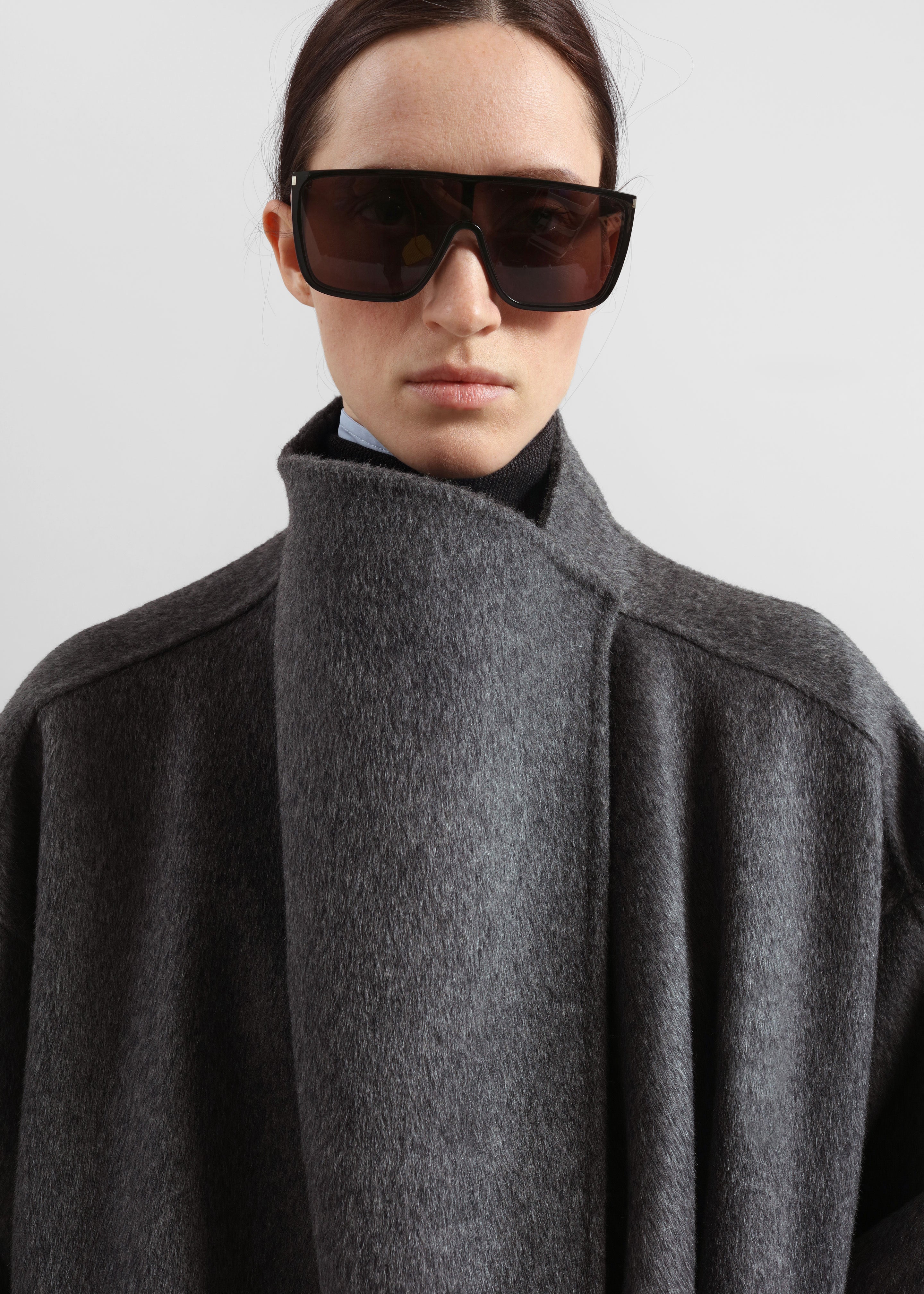 Leroy Funnel Neck Wool Coat - Dark Grey Melange - 4