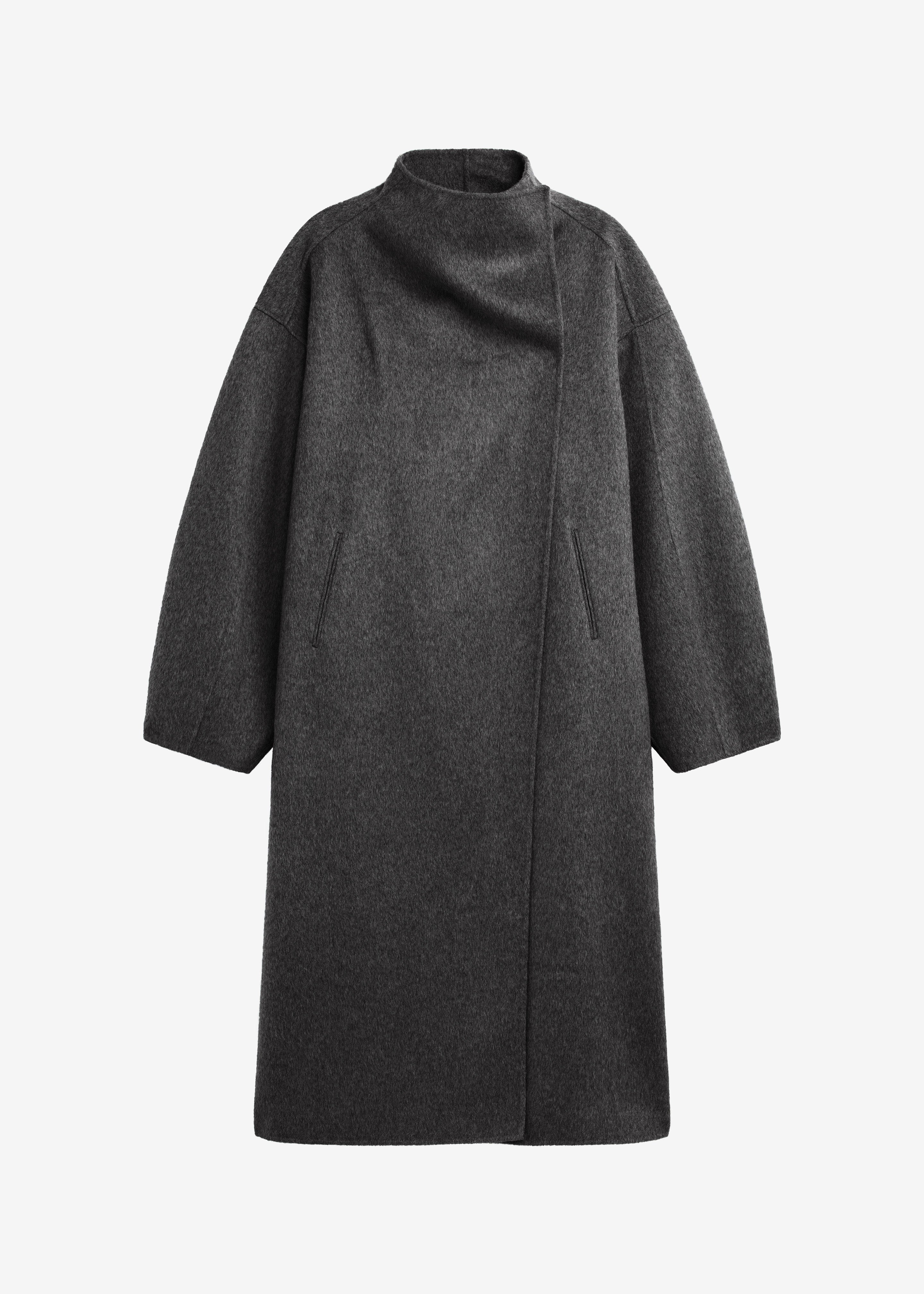 Leroy Funnel Neck Wool Coat - Dark Grey Melange - 7