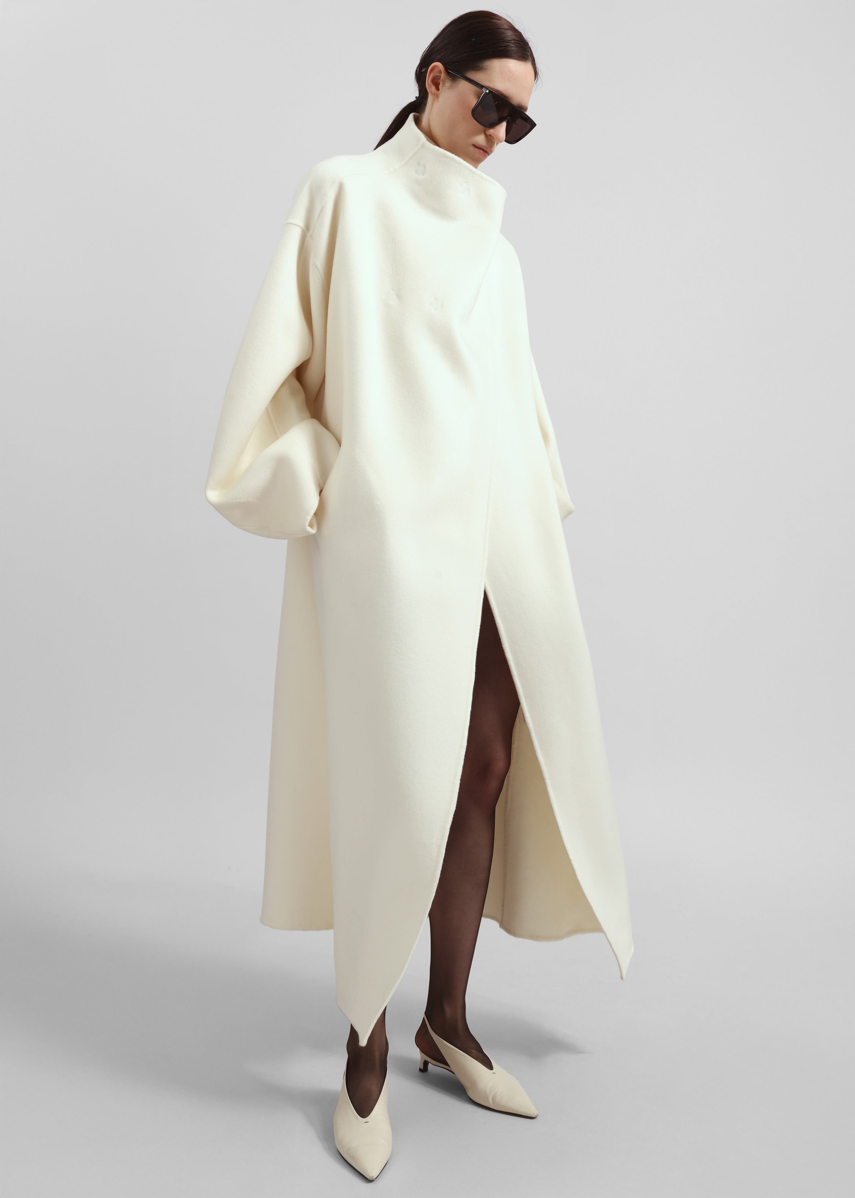Leroy Funnel Neck Wool Coat - White - 5