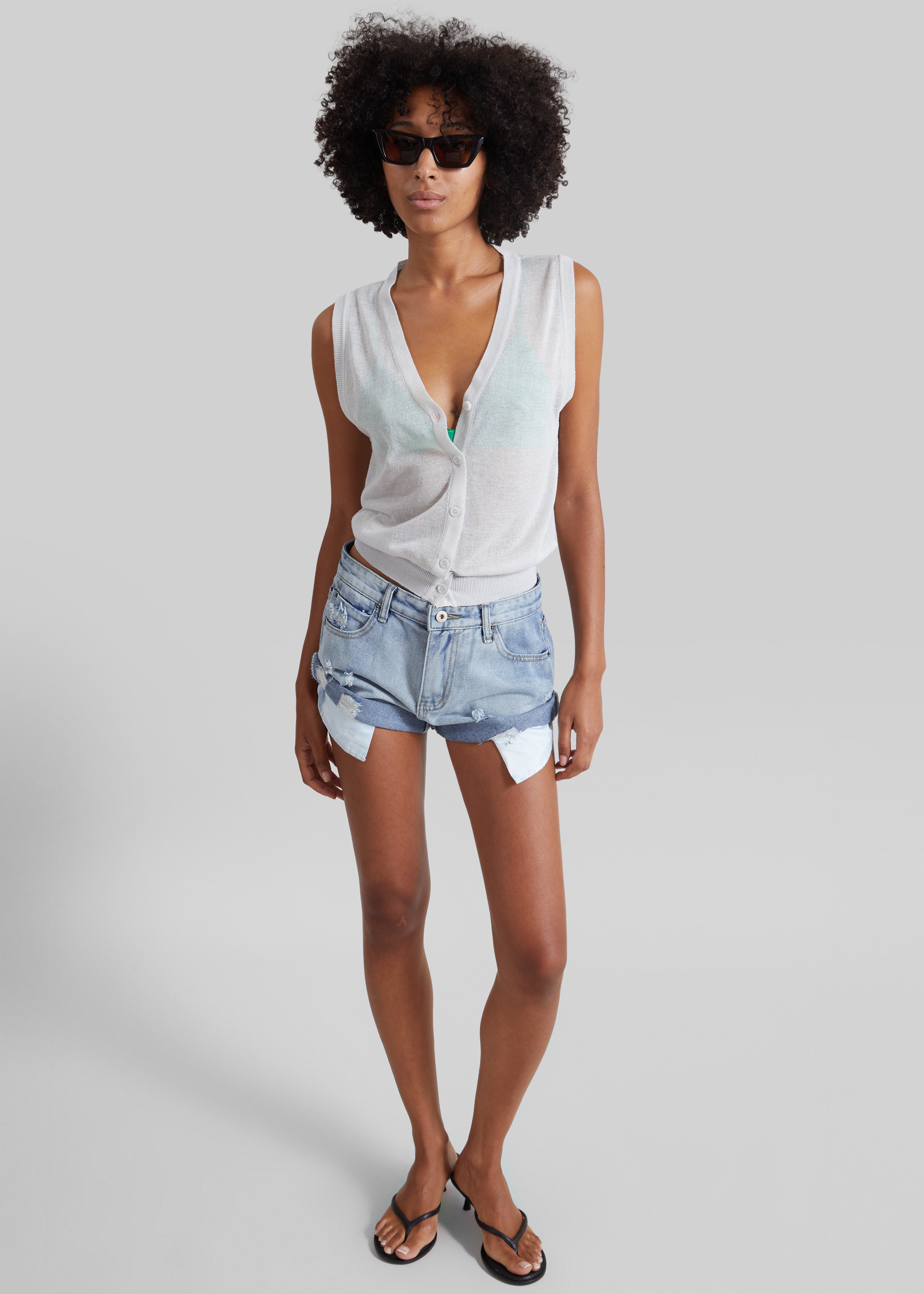 Lesina Sheer Knit Sleeveless Cardigan - Light Grey - 3