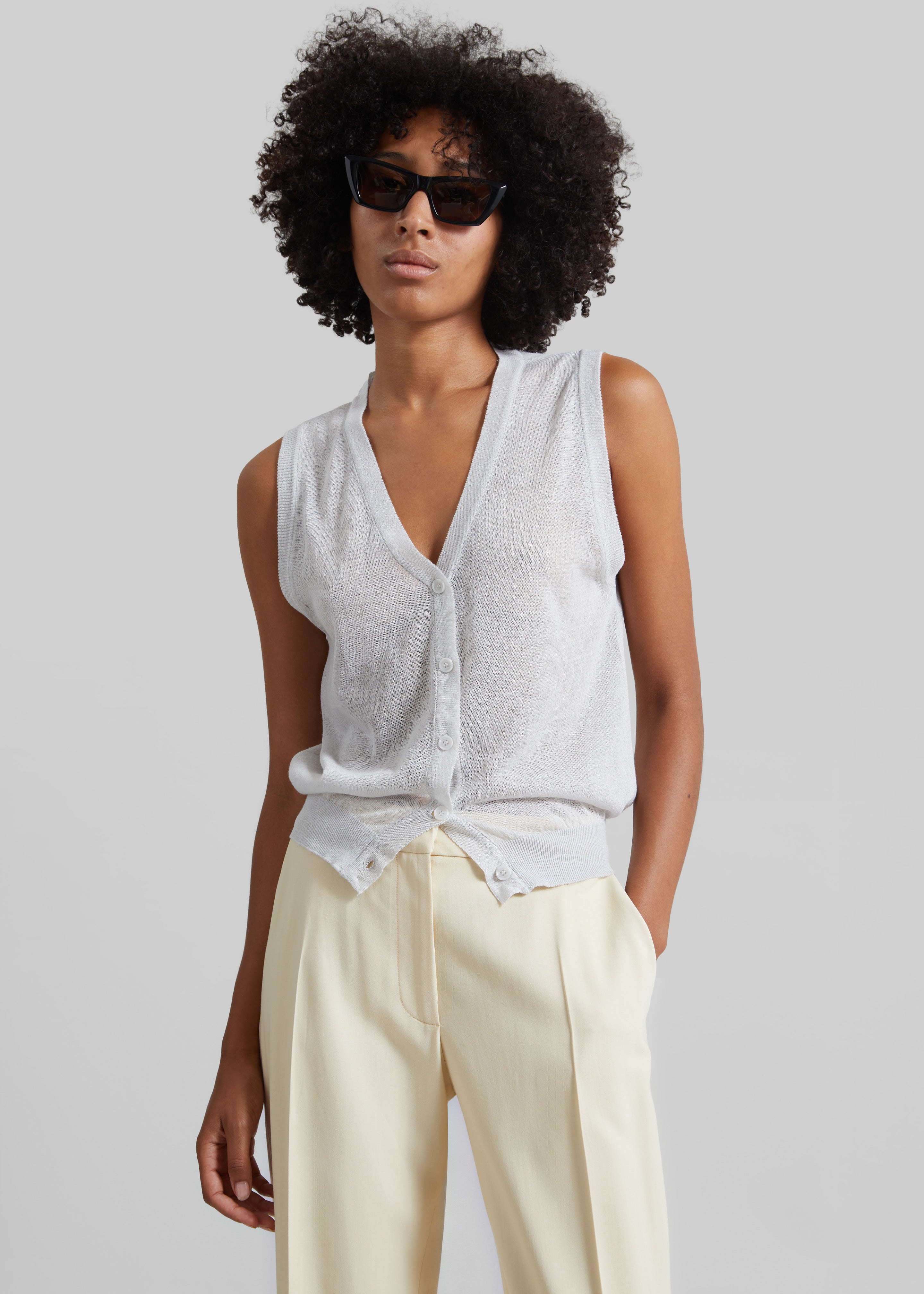 Lesina Sheer Knit Sleeveless Cardigan - Light Grey - 6