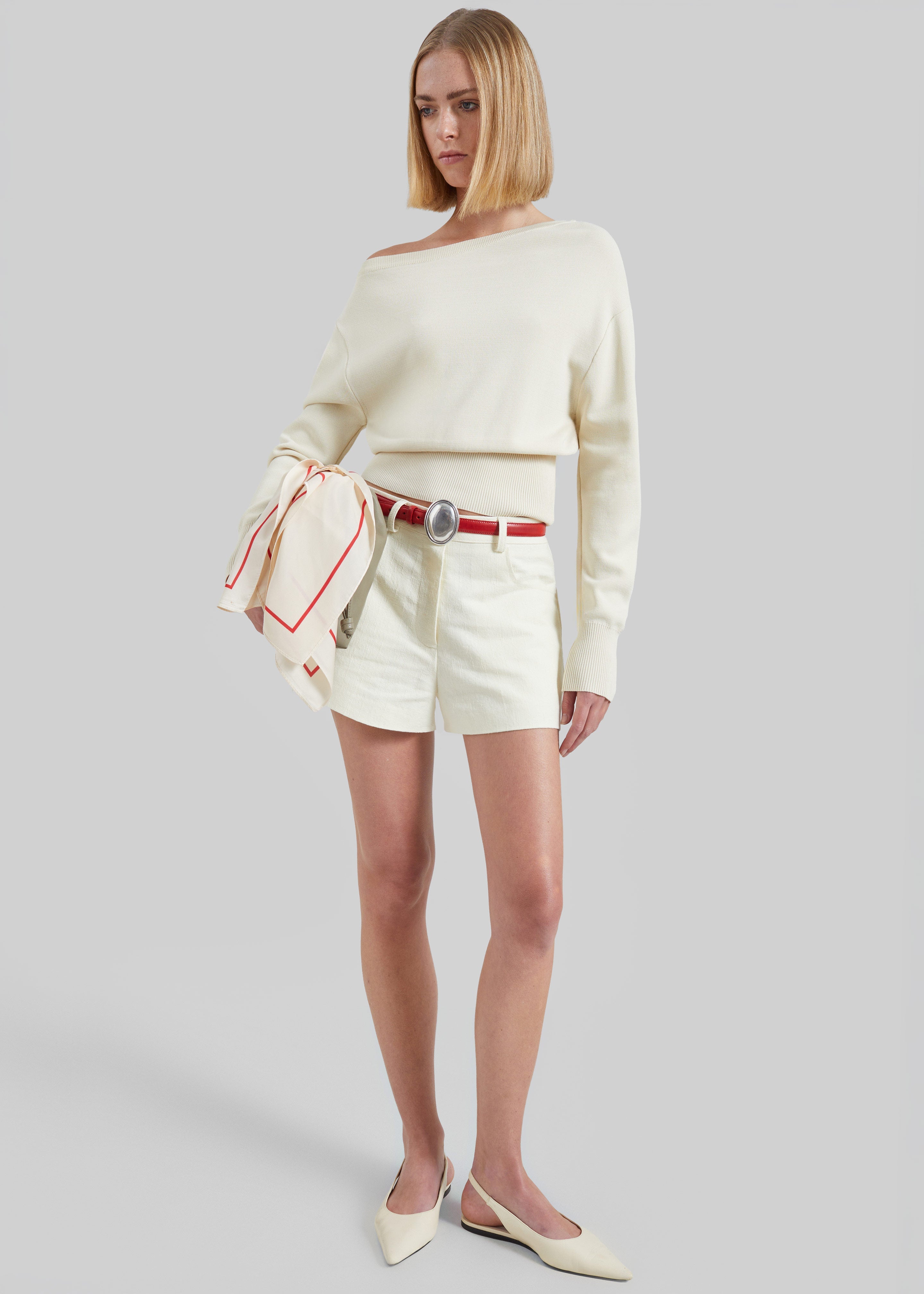 Lessay Asymmetric Knit Pullover - Cream - 4