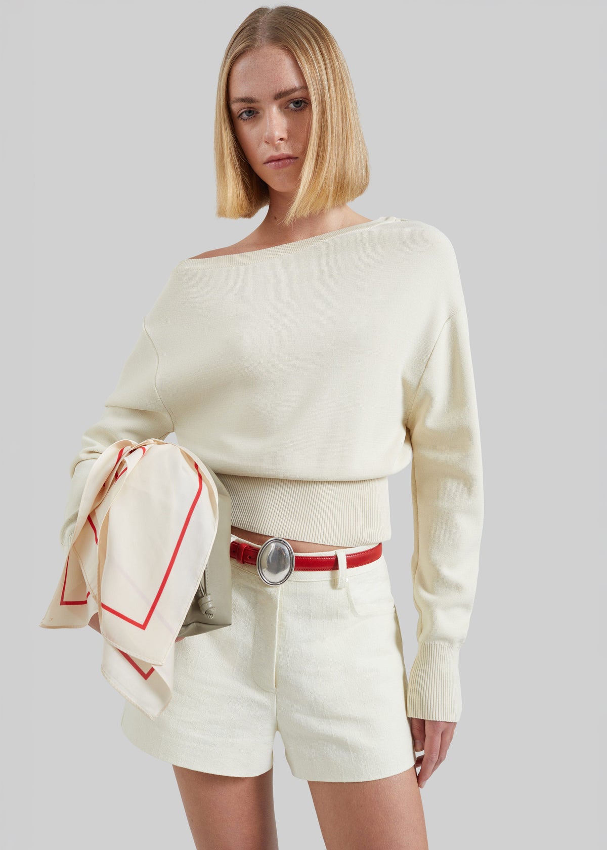 Lessay Asymmetric Knit Pullover - Cream - 5