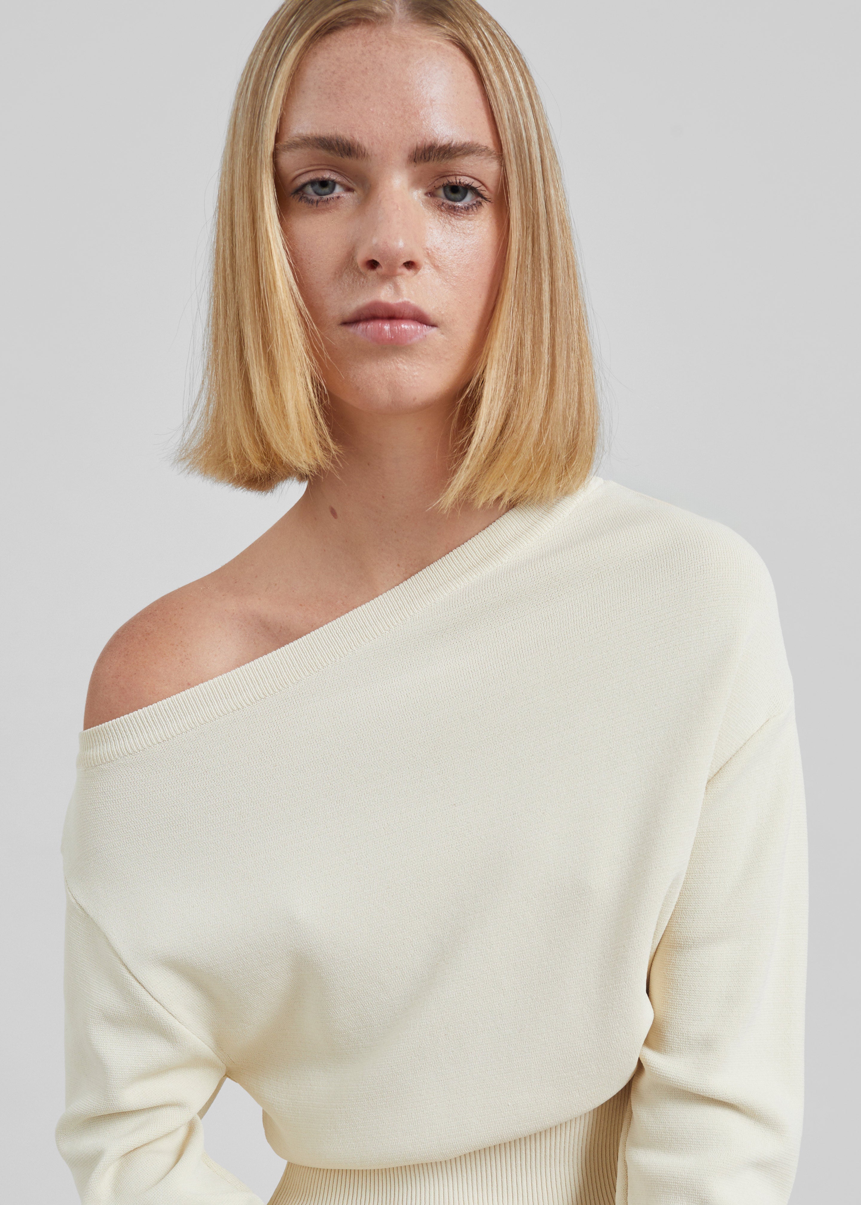 Lessay Asymmetric Knit Pullover - Cream - 1