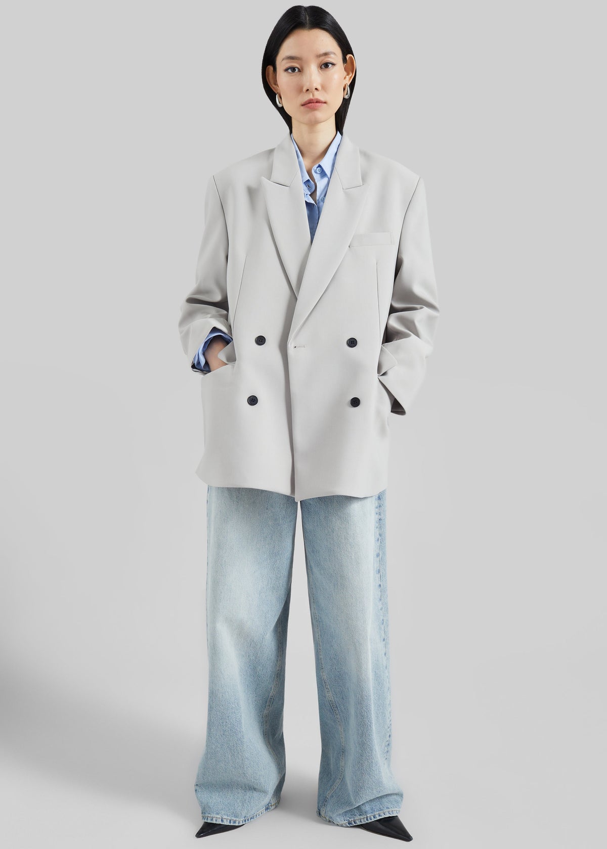 Leven Double-Breasted Blazer - Light Grey - 5