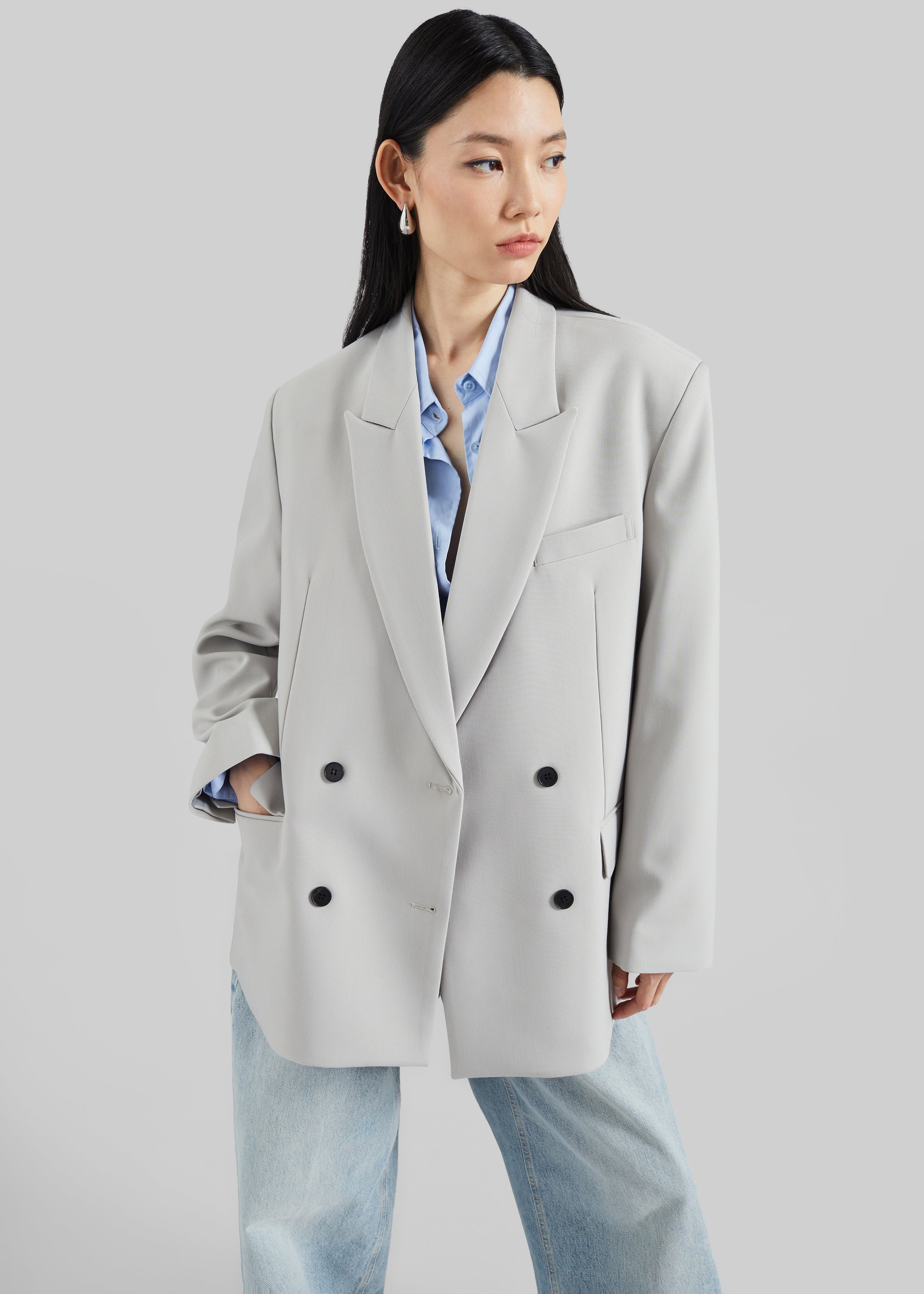 Leven Double-Breasted Blazer - Light Grey – The Frankie Shop Europe
