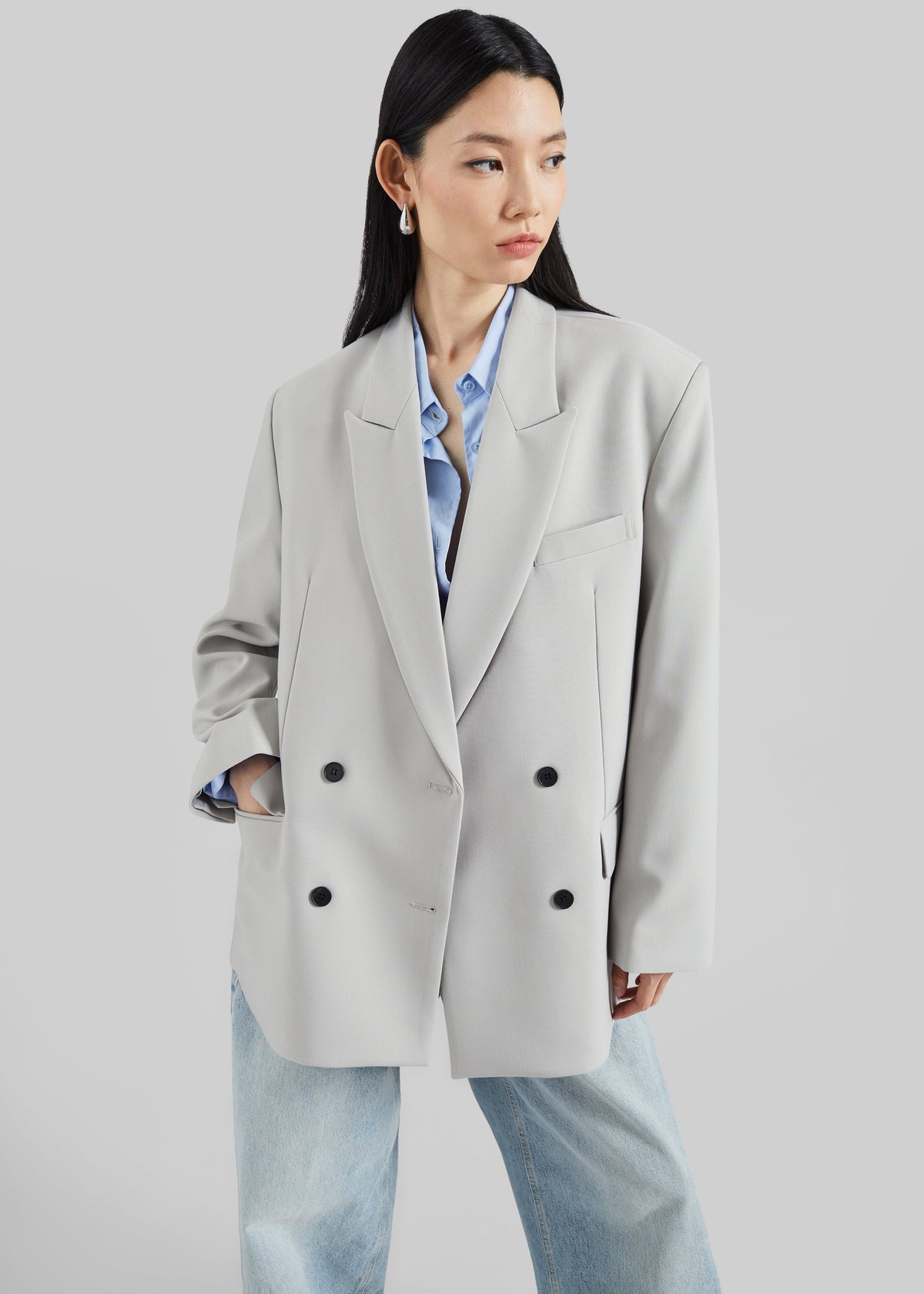 Leven Double-Breasted Blazer - Light Grey - 2