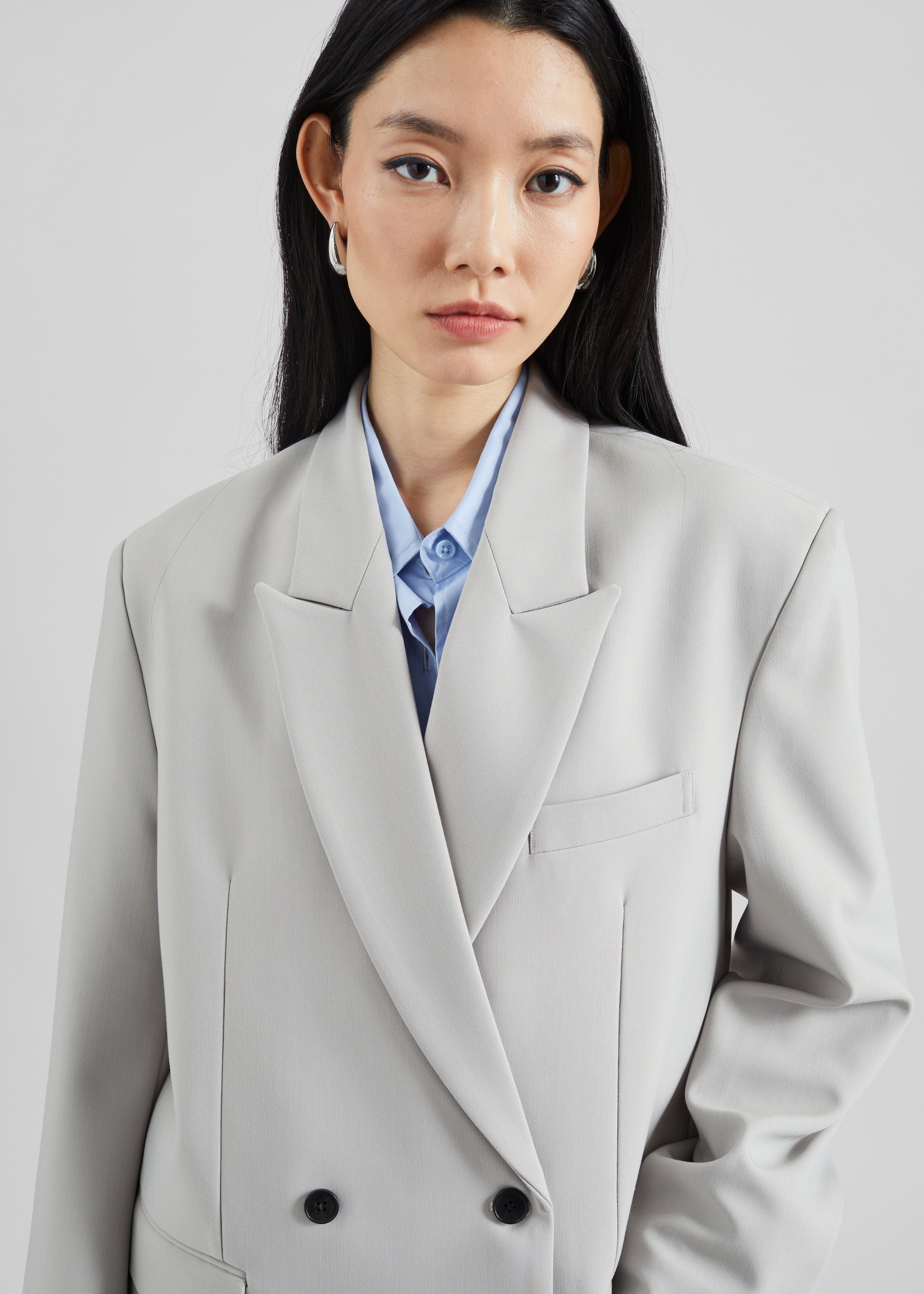 Leven Double-Breasted Blazer - Light Grey – The Frankie Shop Europe