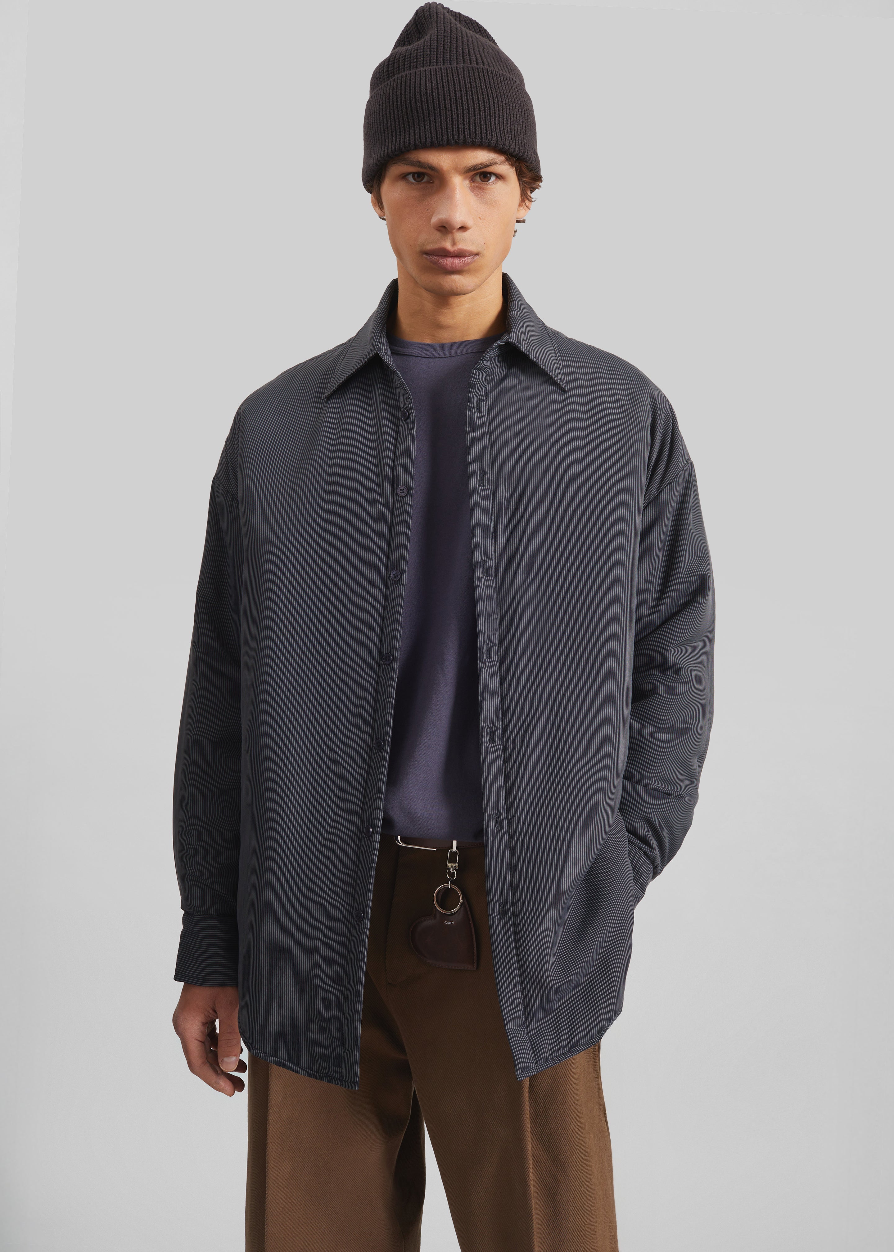 Levidi Padded Overshirt - Navy/White Pinstripe - 1