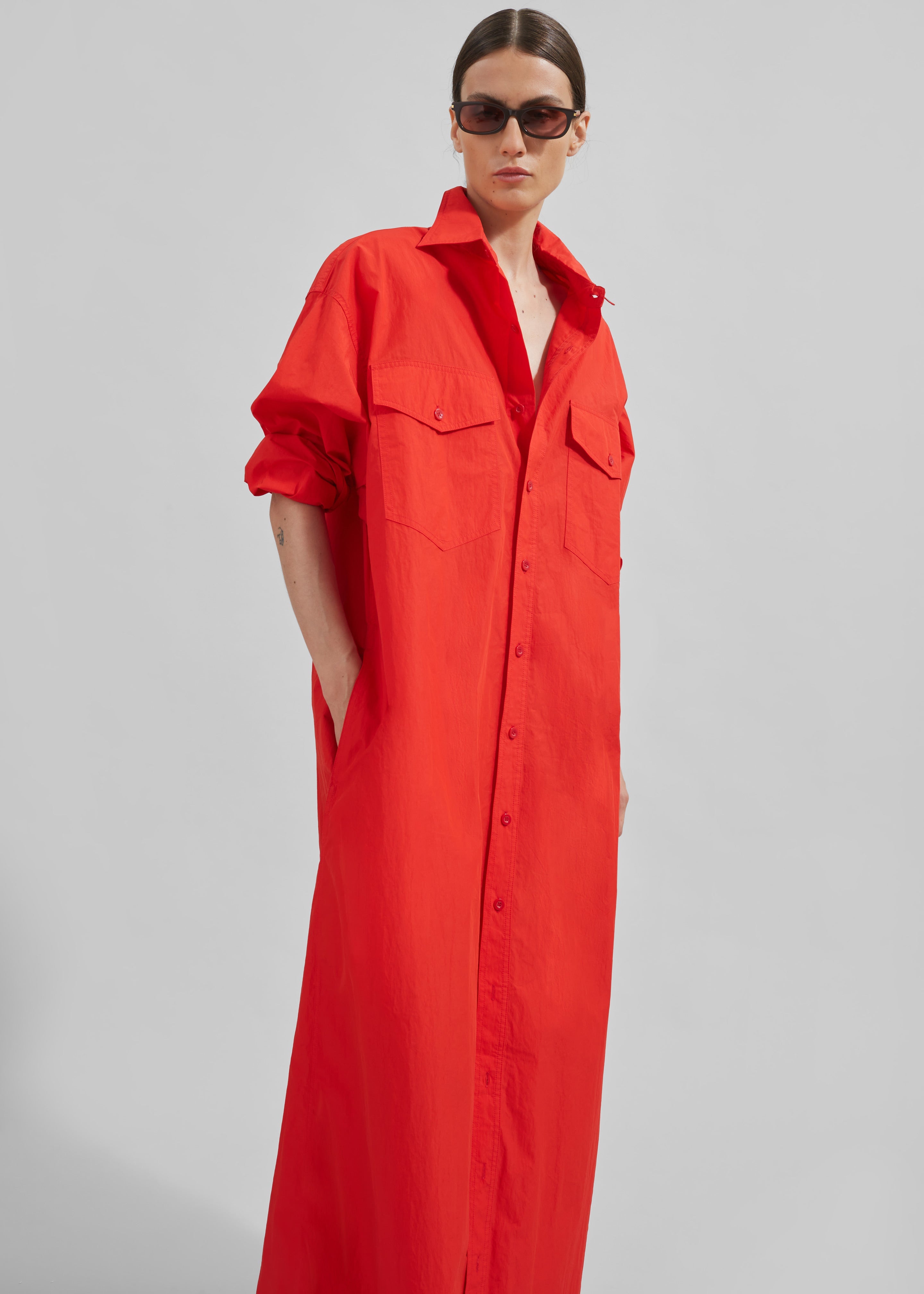 Lia Button Up Dress - Red - 5