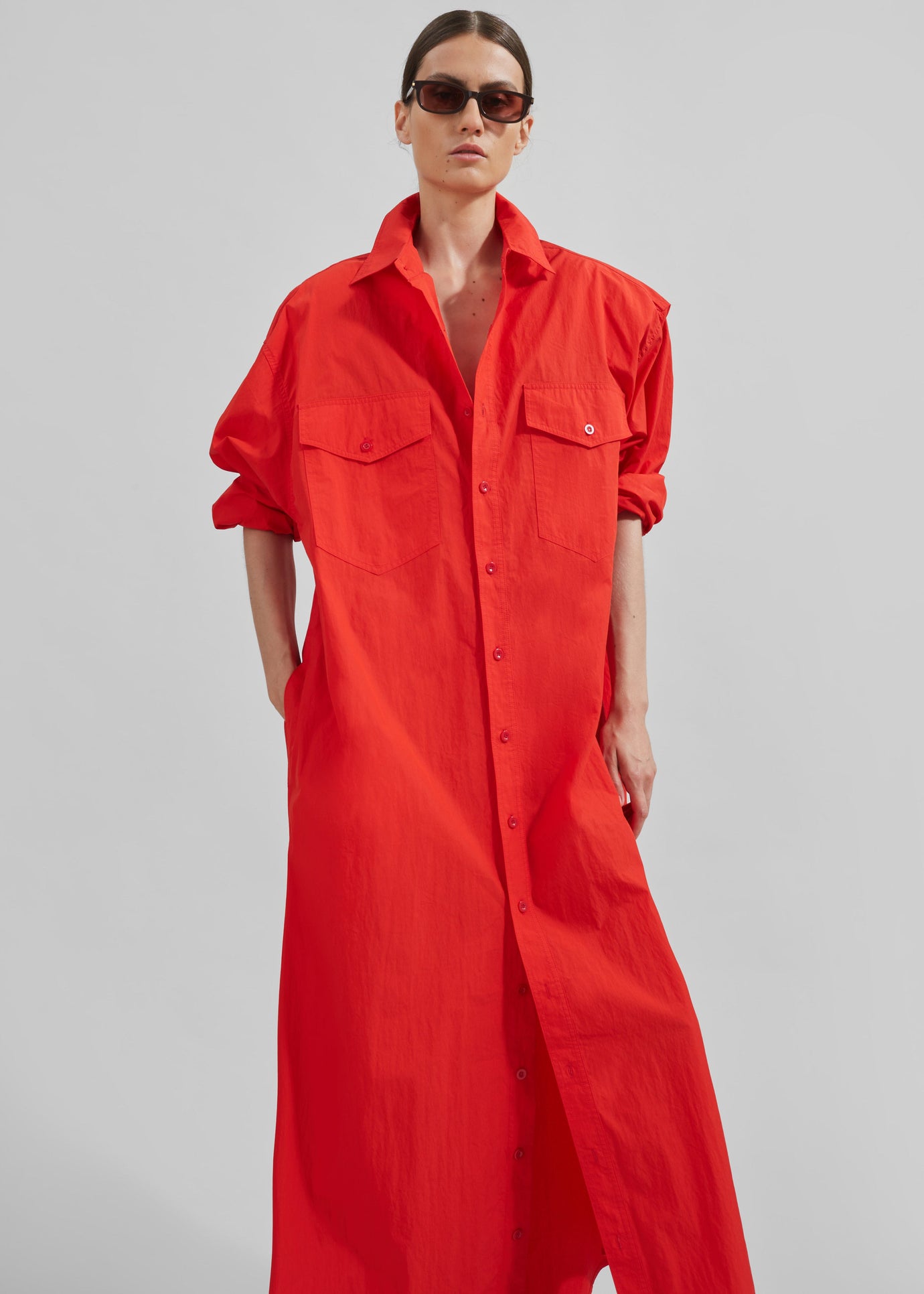 Lia Button Up Dress - Red - 1