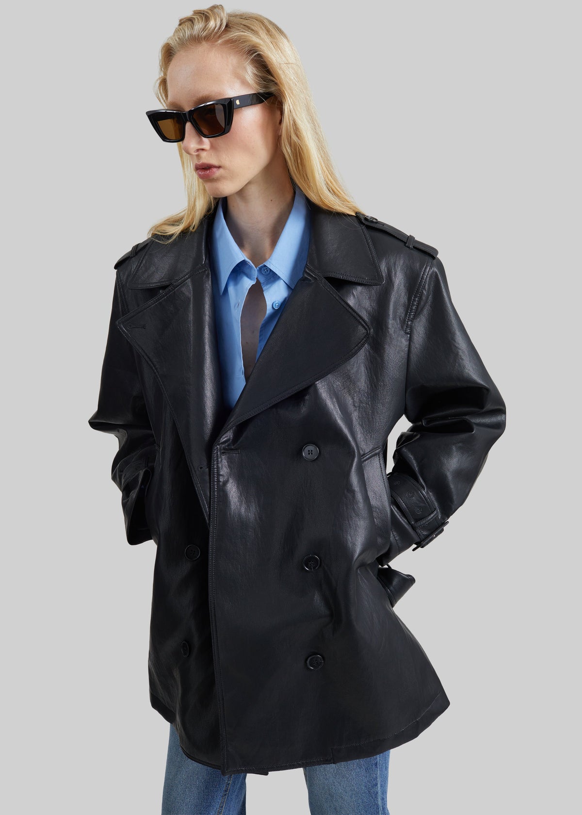 Trench corto Limay in similpelle - Nero