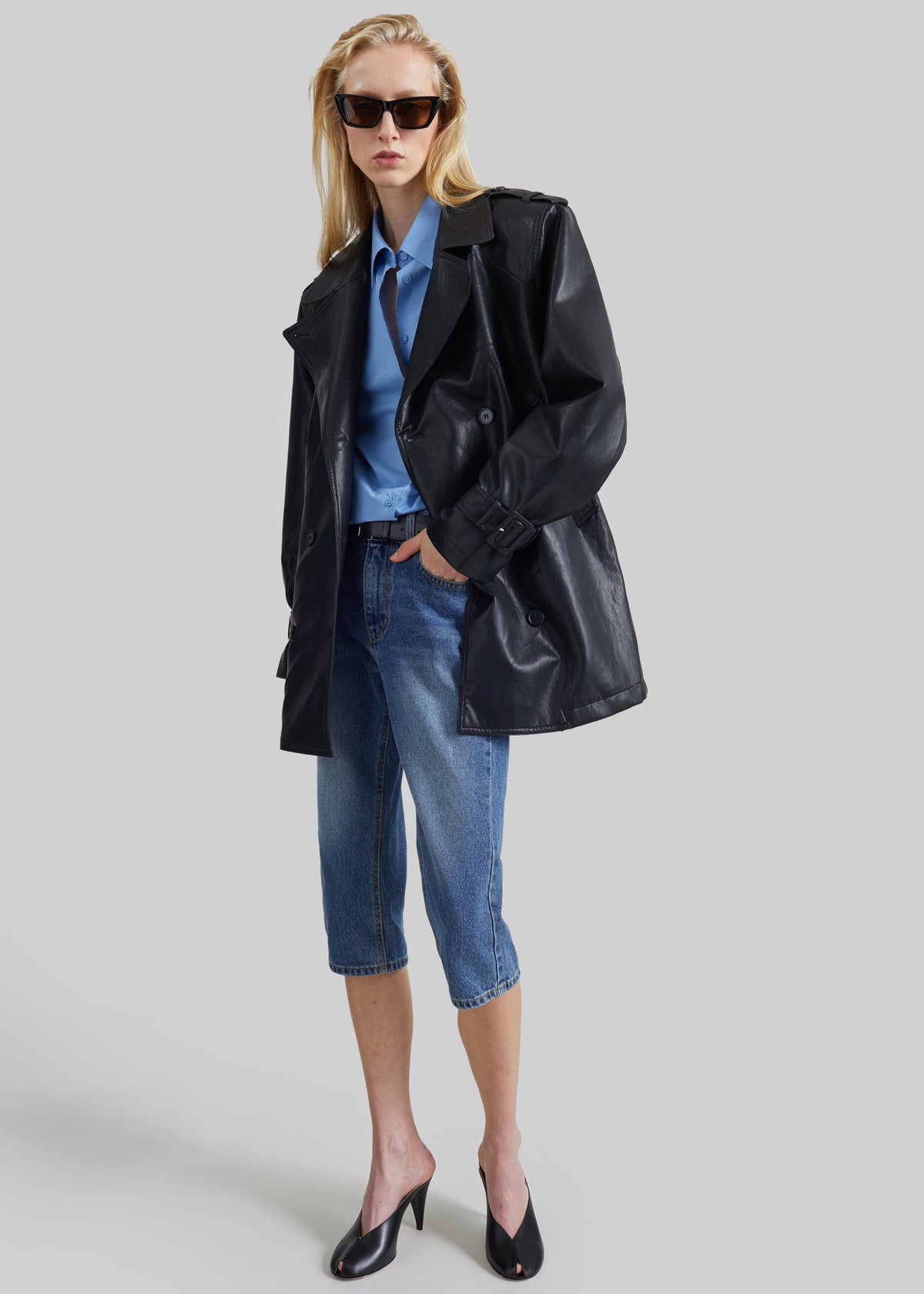 Trench corto Limay in similpelle - Nero