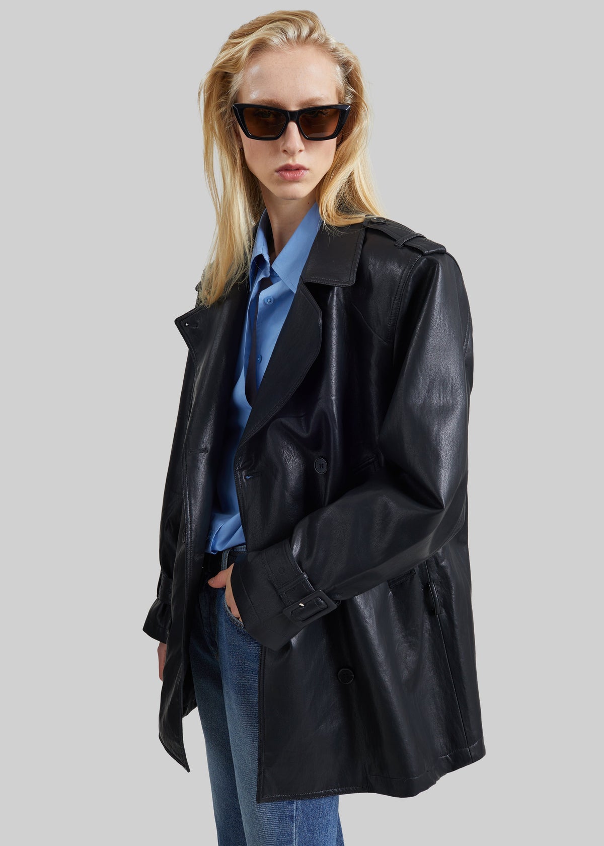 Trench corto Limay in similpelle - Nero