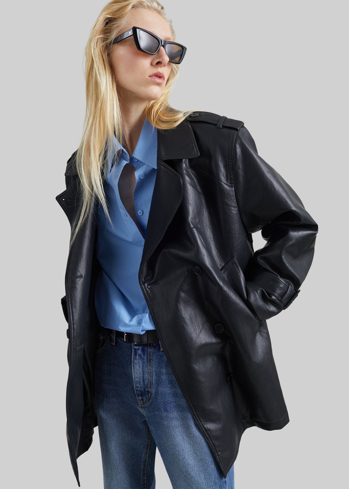 Trench corto Limay in similpelle - Nero
