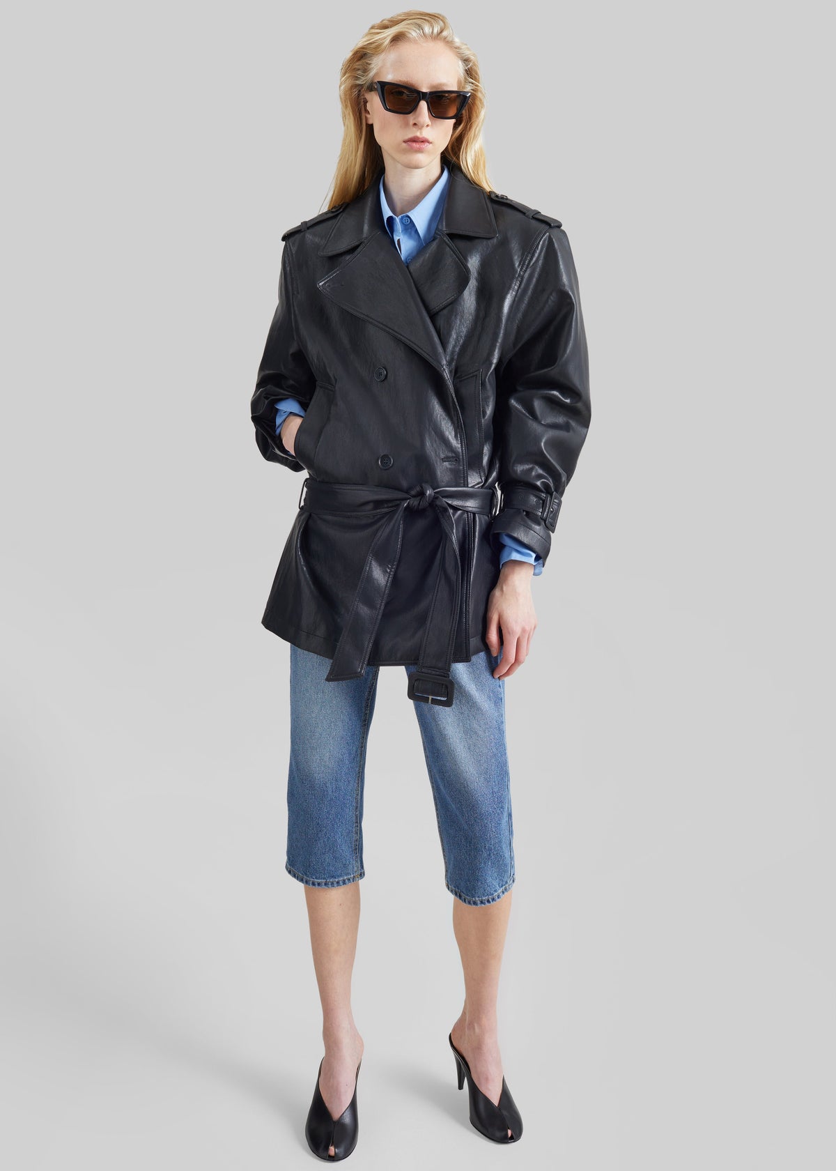Trench corto Limay in similpelle - Nero