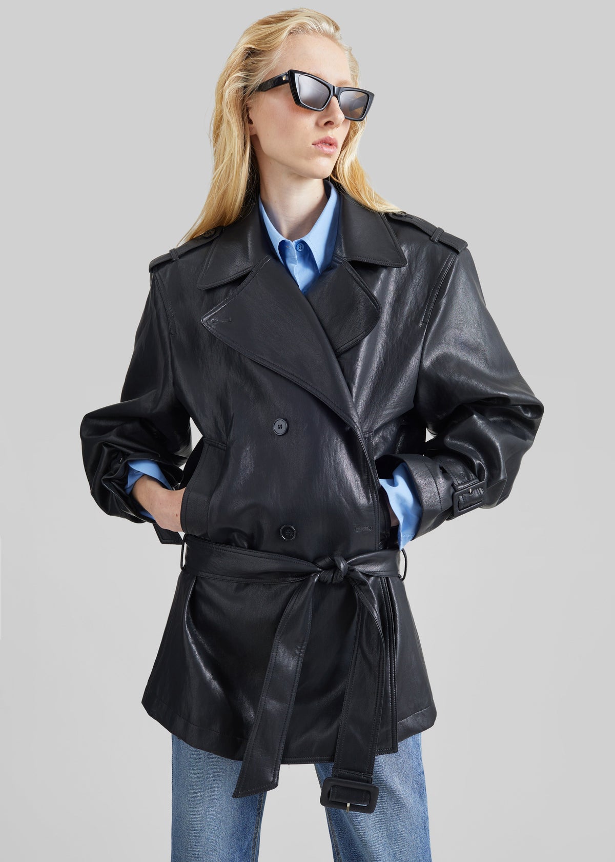 Trench corto Limay in similpelle - Nero
