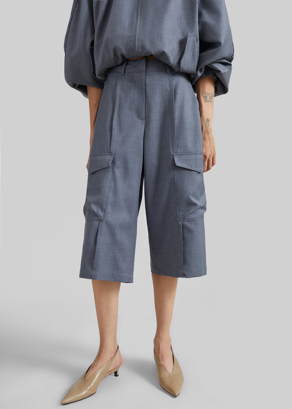Linar Cargo Bermuda Shorts - Grey Melange - 1