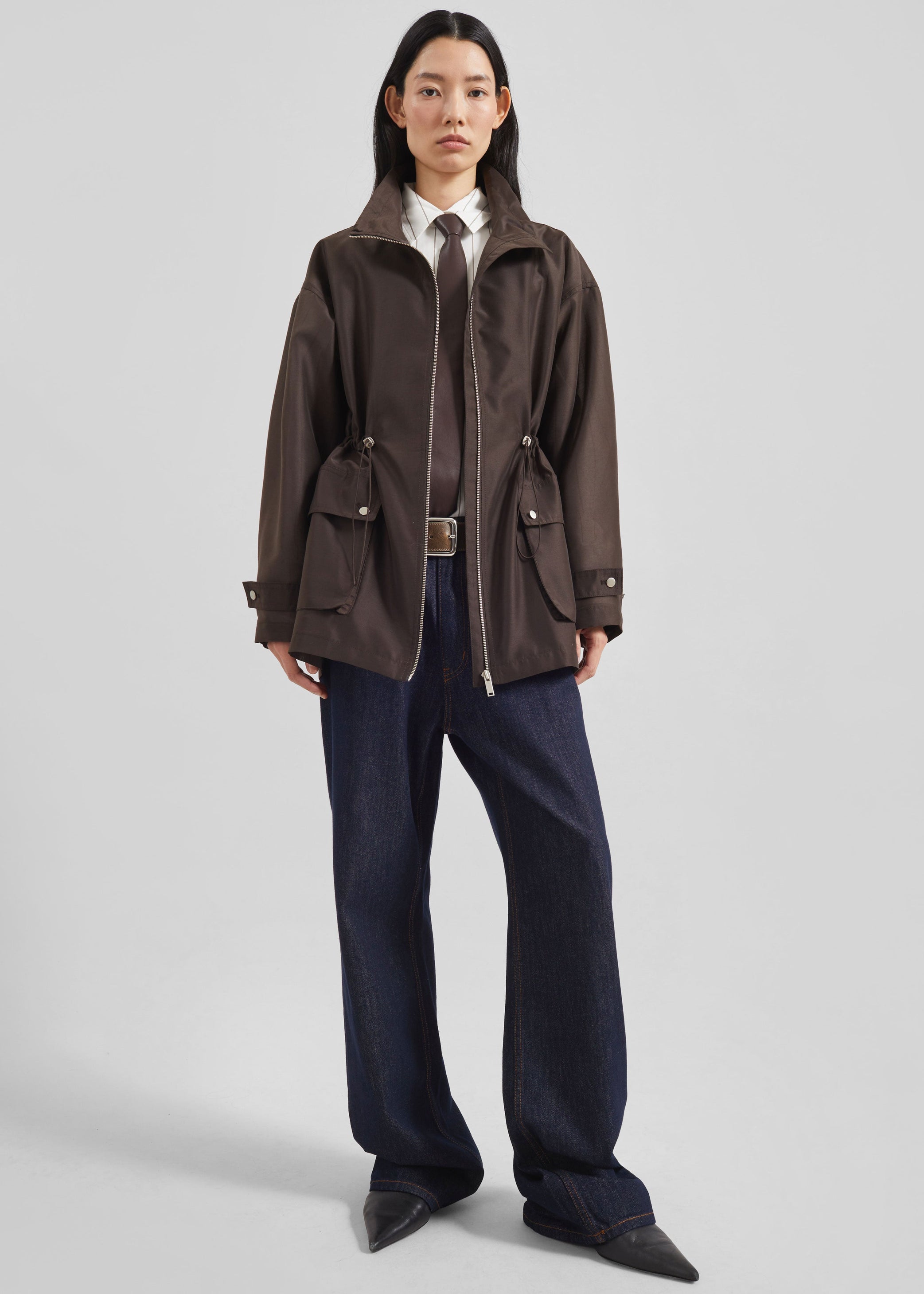 Shop the look image for Linares Sheer Drawstring Jacket - Brown
