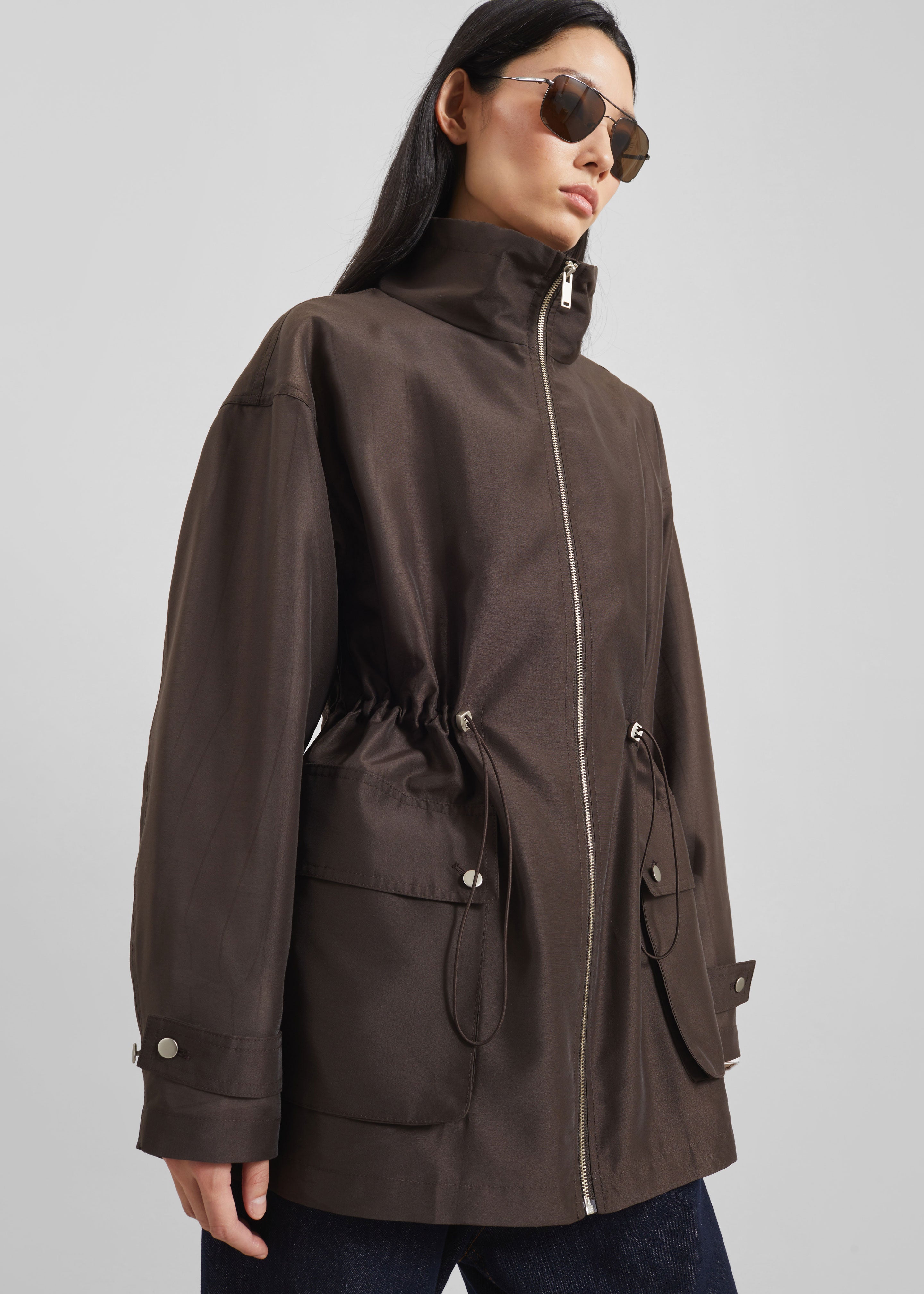 Linares Sheer Drawstring Jacket - Brown - 4