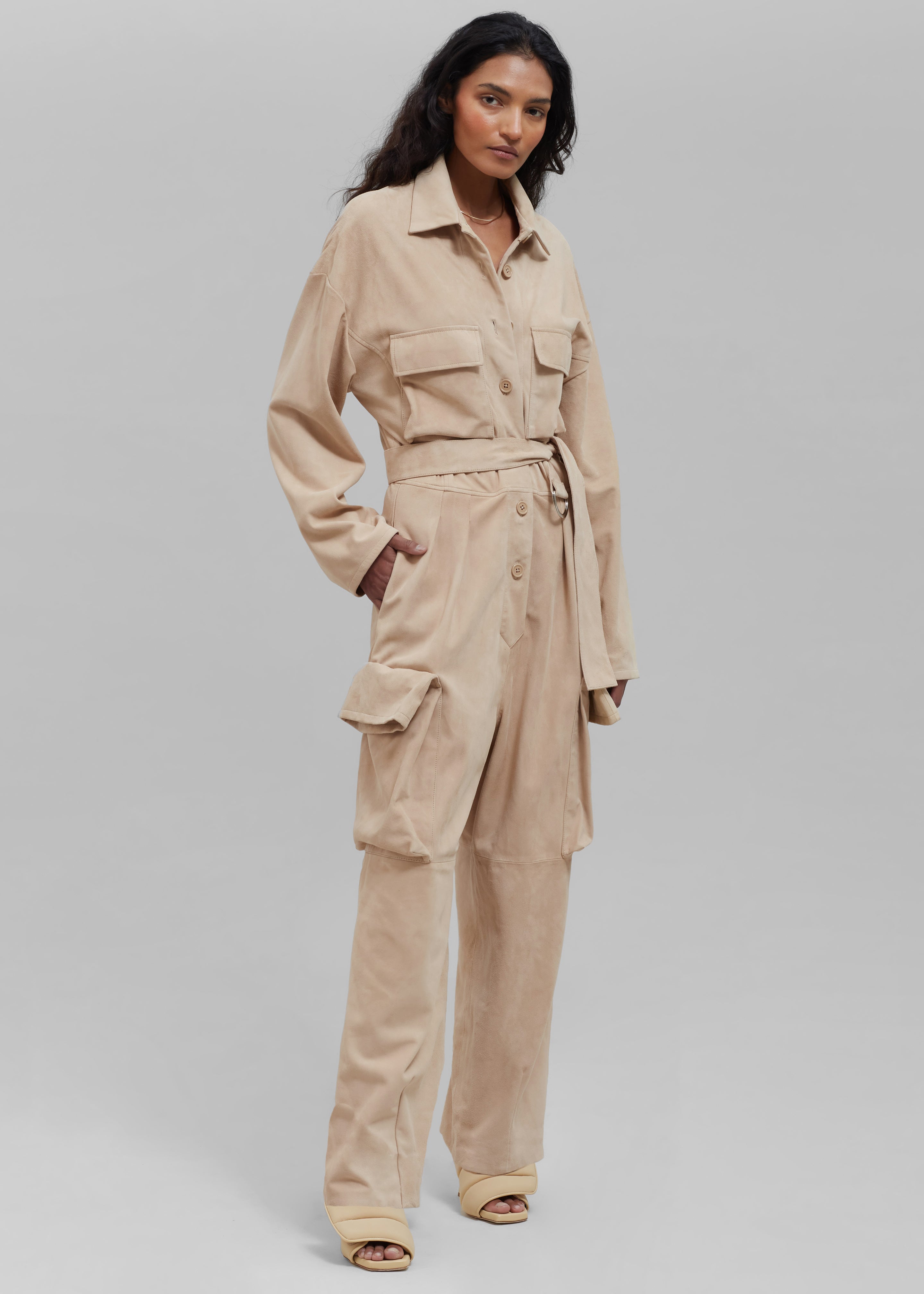 Linda Suede Jumpsuit - Beige - 1