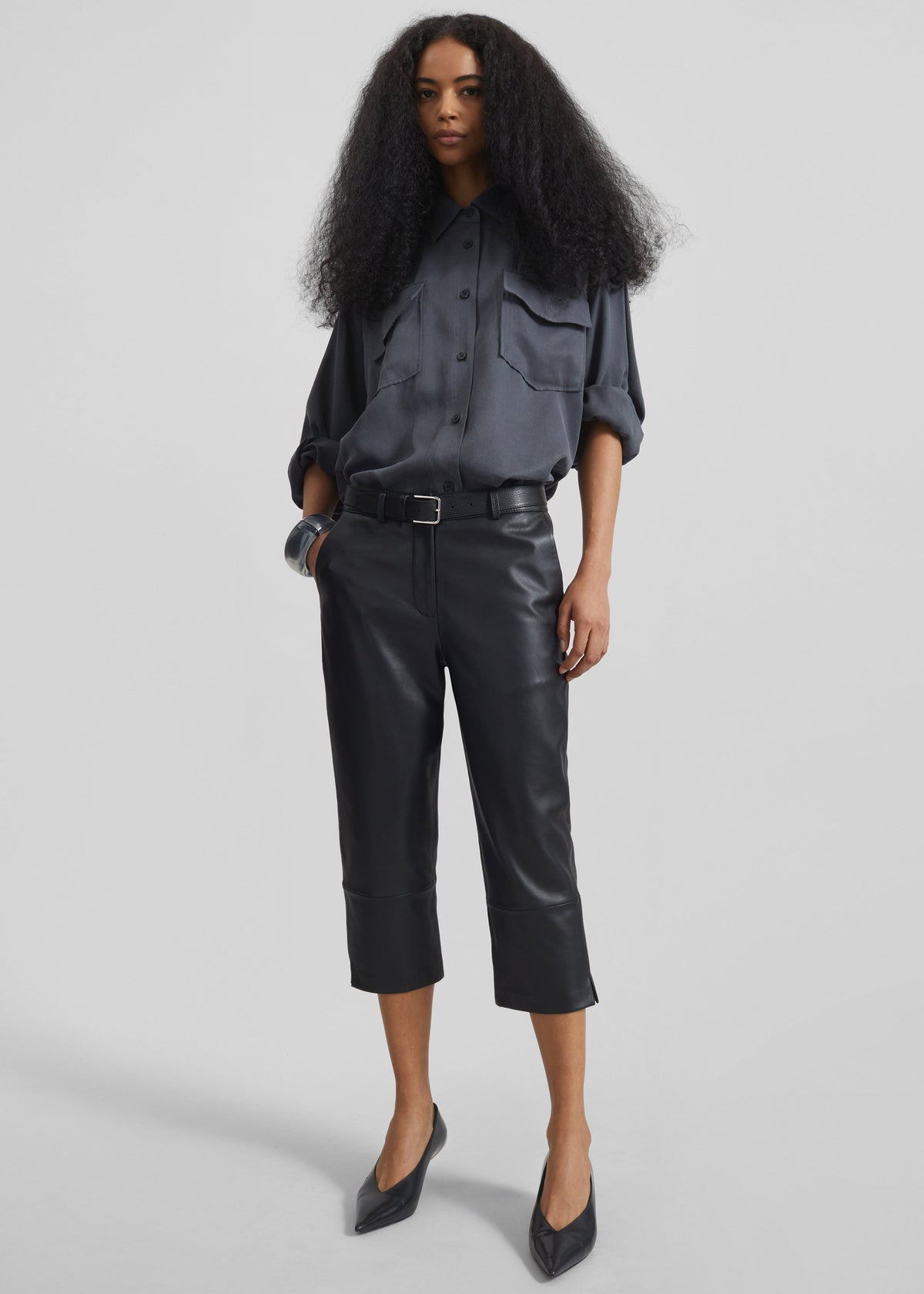 Lior Leather Capri Pants - Black - 4