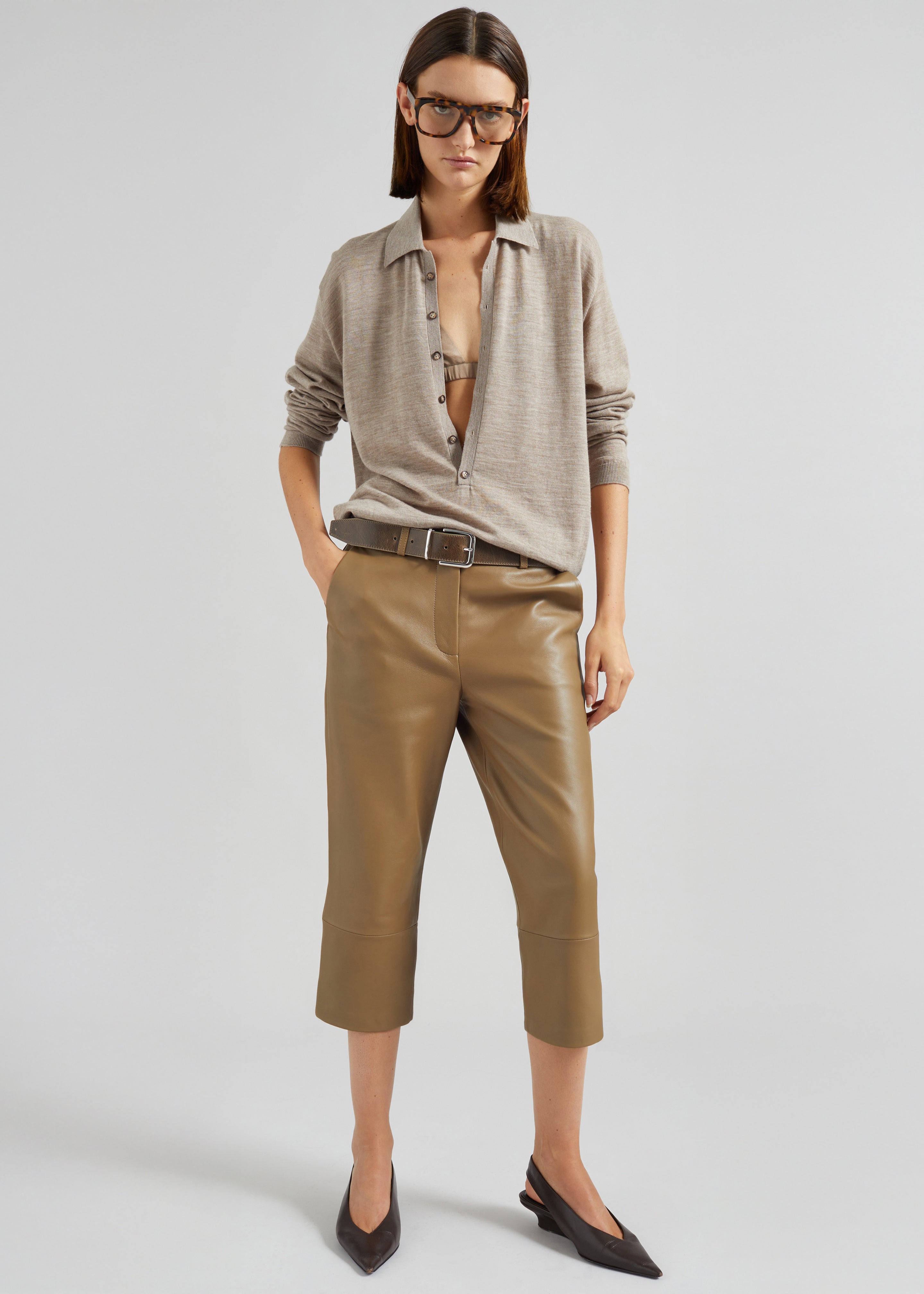 Lior Leather Capri Pants - Camel - 3