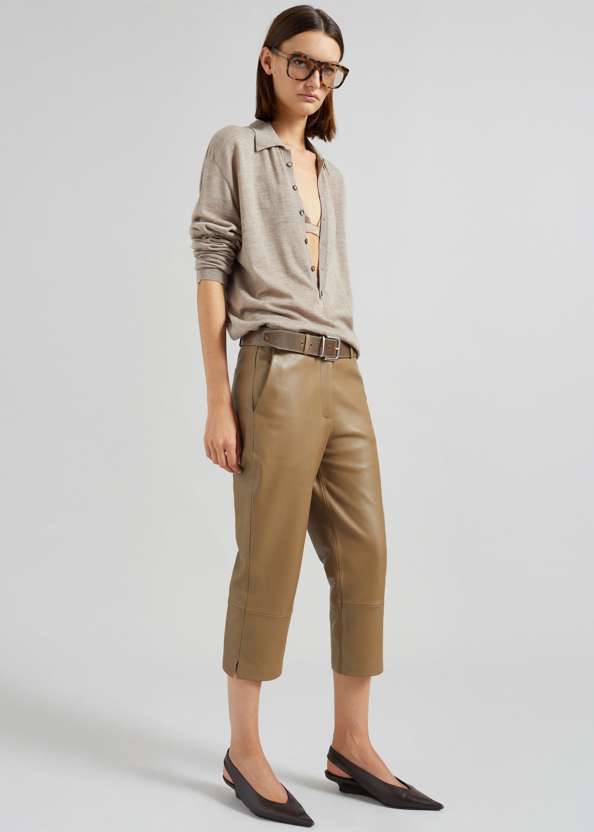 Lior Leather Capri Pants - Camel - 5