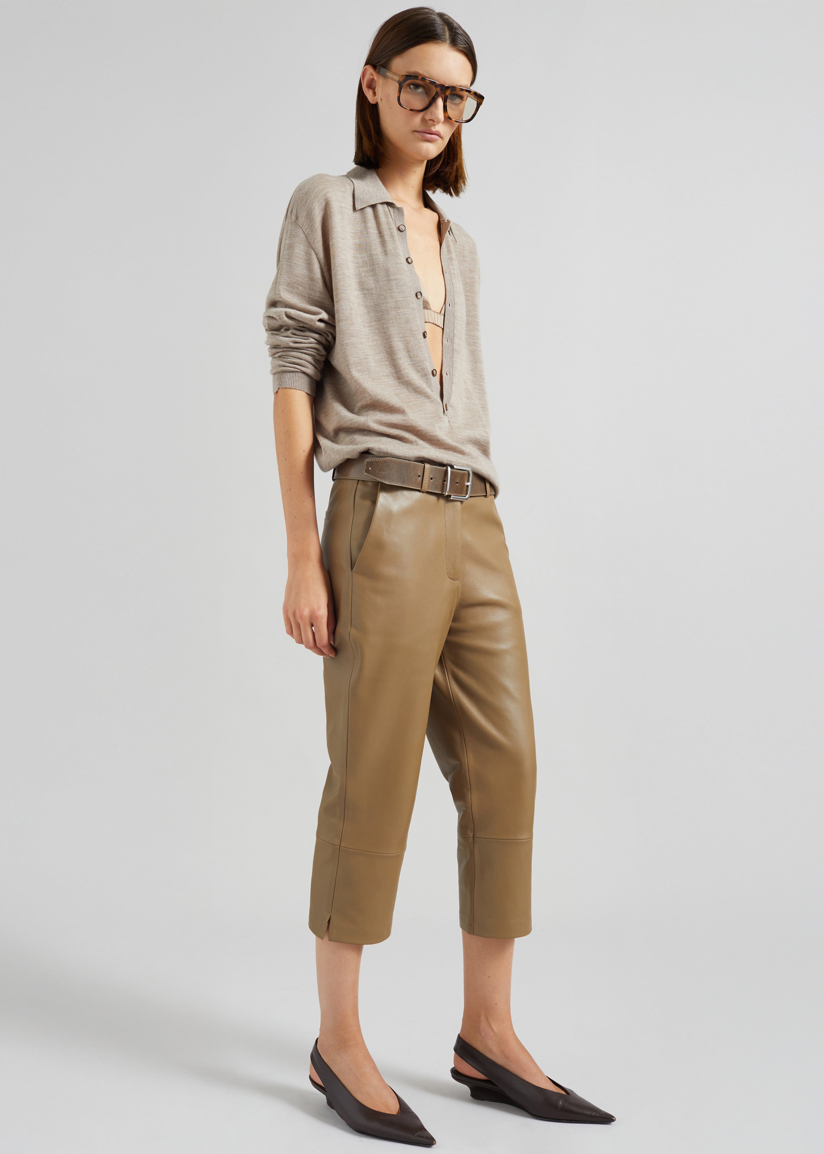Lior Leather Capri Pants - Camel - 5
