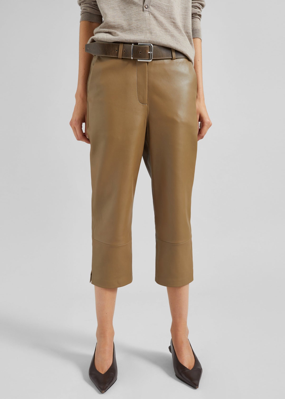 Lior Leather Capri Pants - Camel - 6