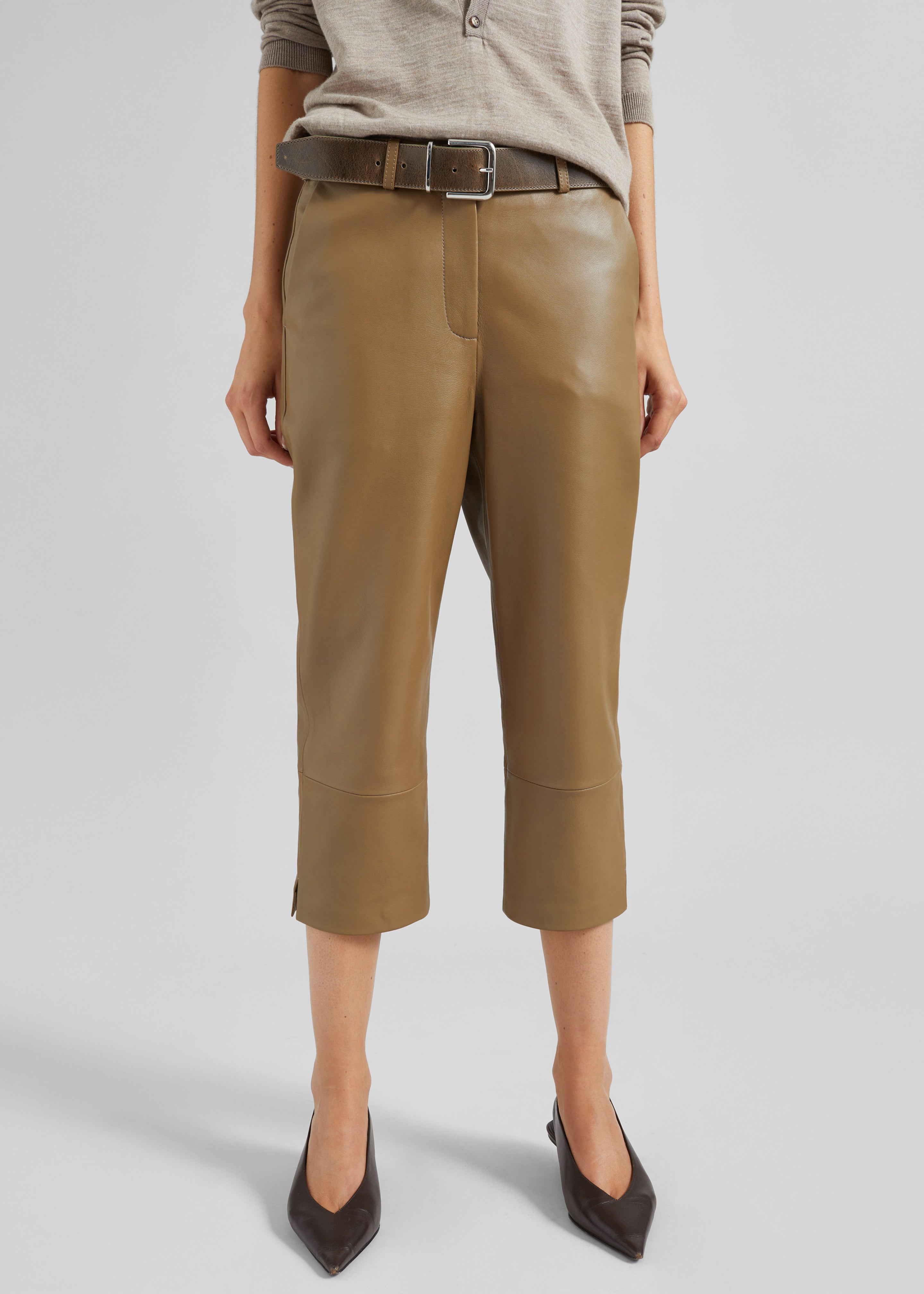 Lior Leather Capri Pants - Camel - 6