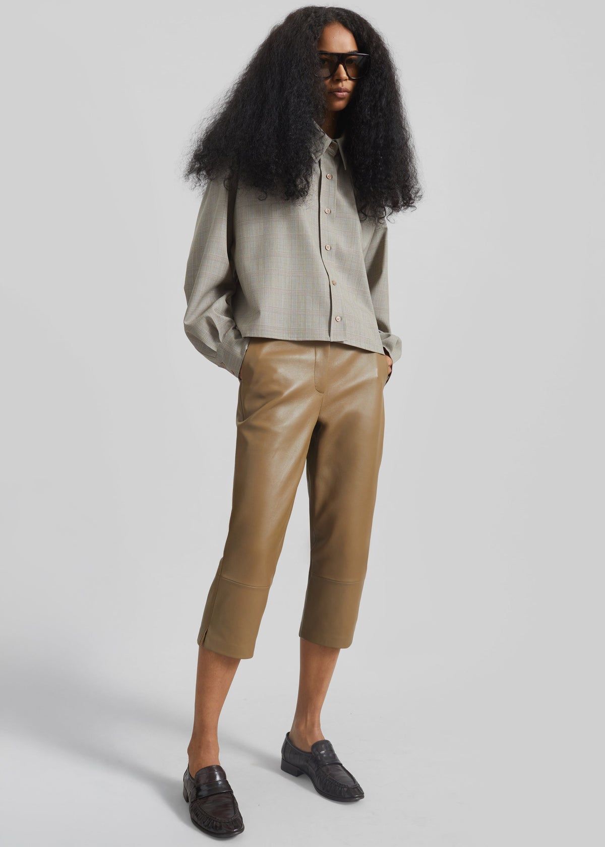 Lior Leather Capri Pants - Camel - 1