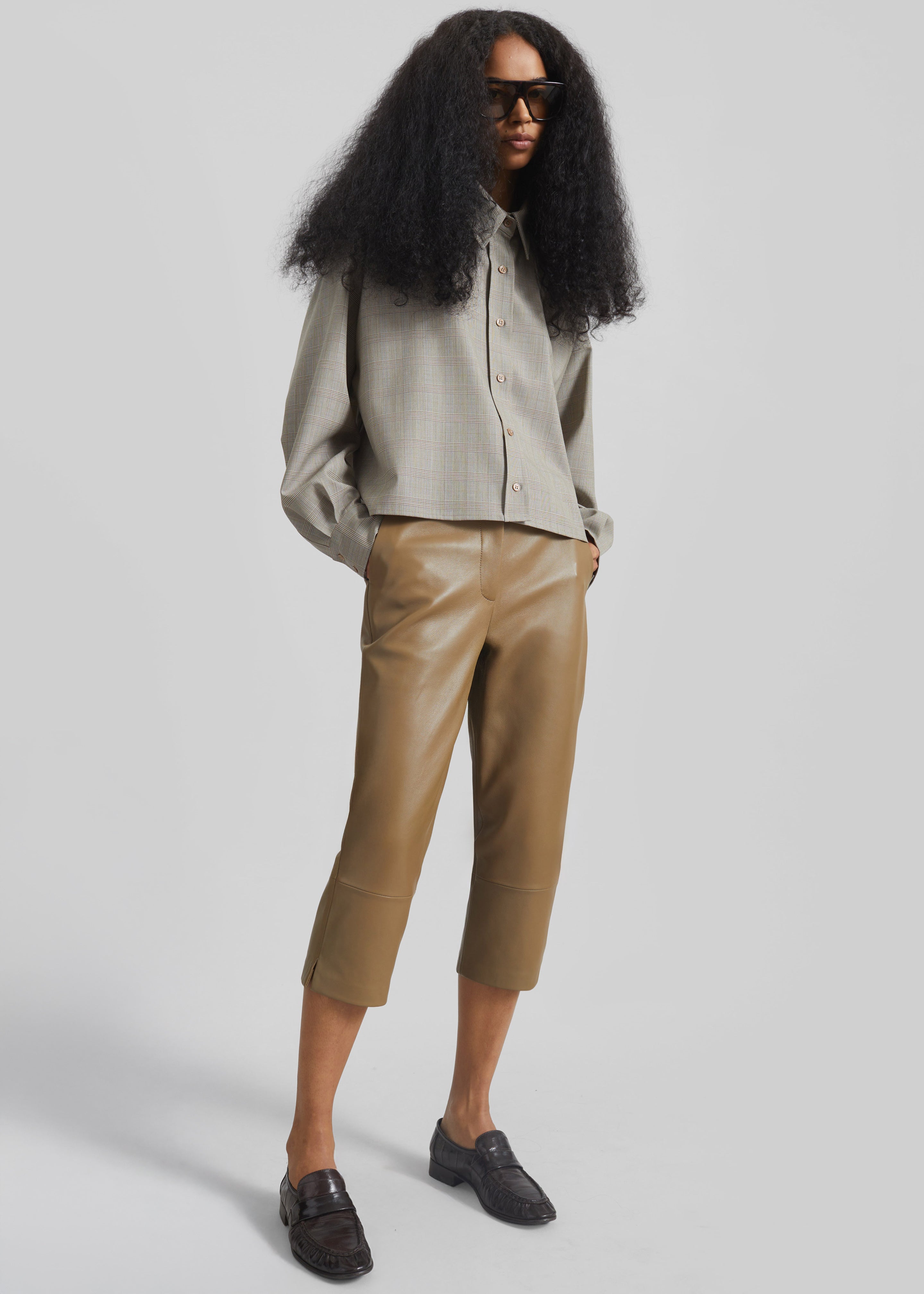 Lior Leather Capri Pants - Camel - 1