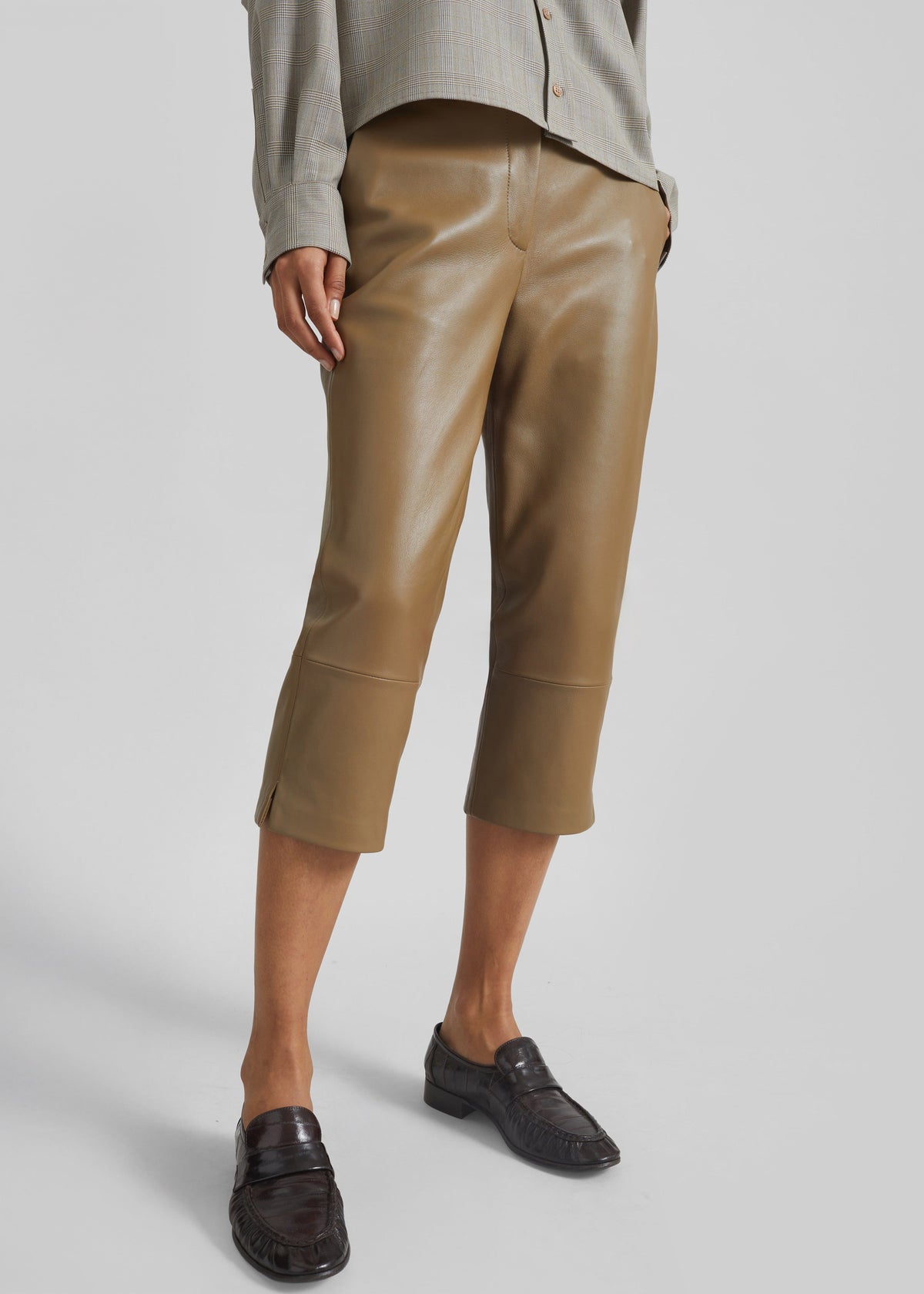 Lior Leather Capri Pants - Camel - 4