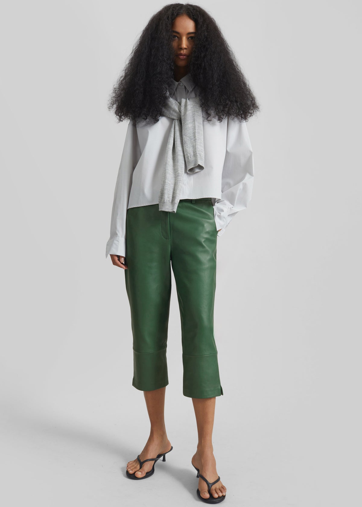 Lior Leather Capri Pants - Emerald - 1