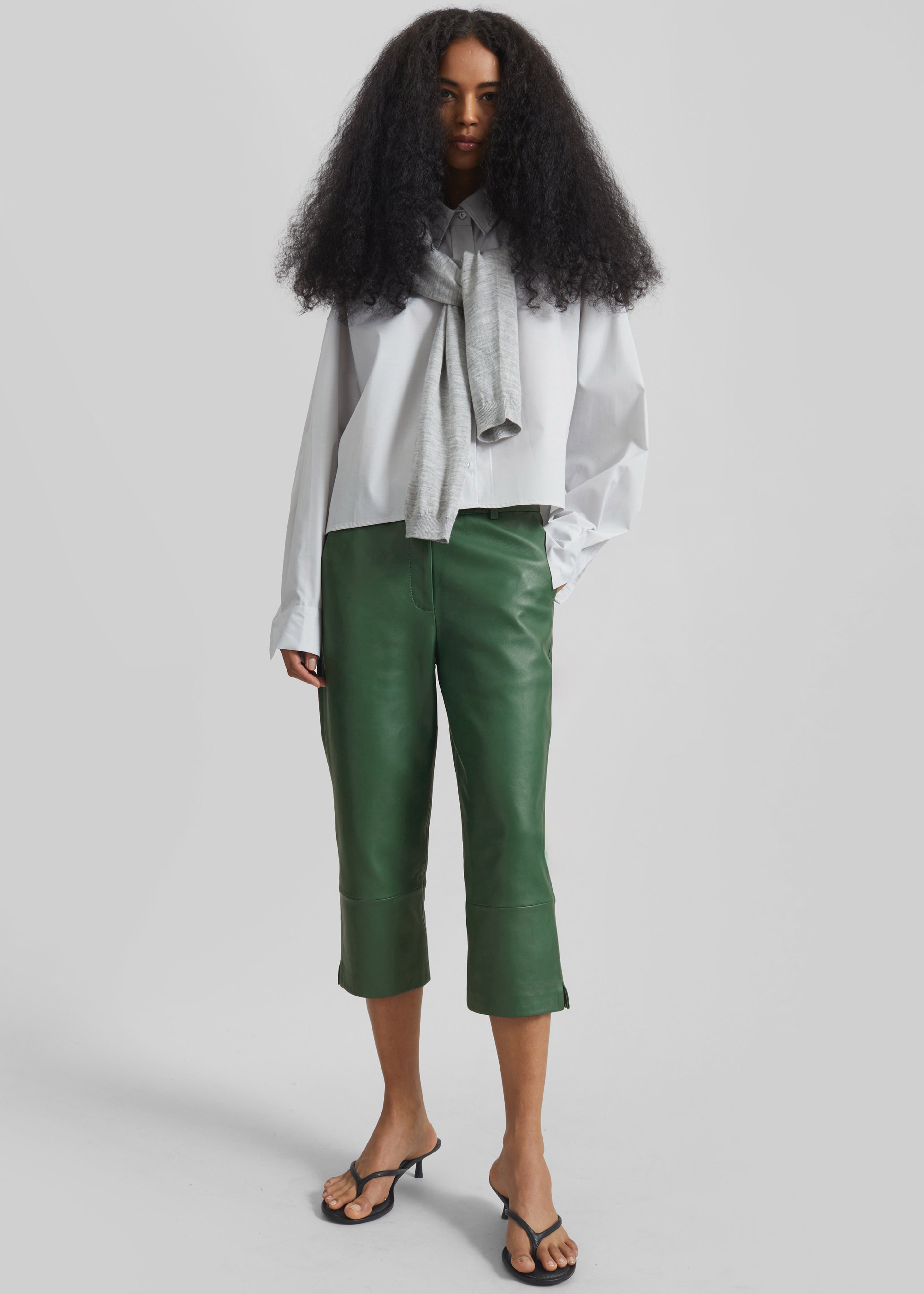 Lior Leather Capri Pants - Emerald - 1