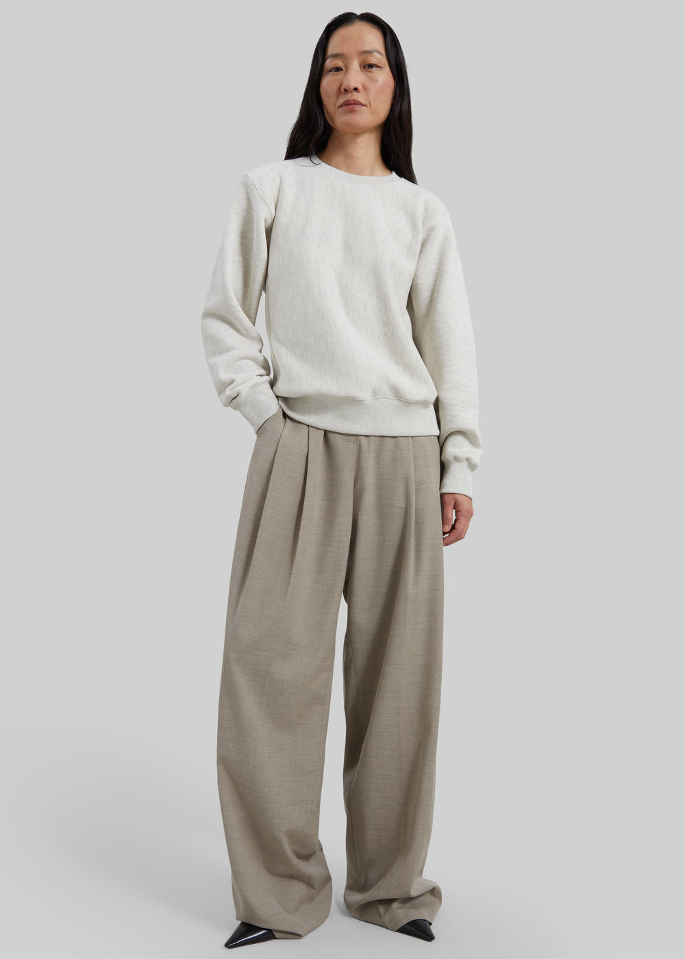 Lisa Paneled Sweatshirt - Light Grey Melange - 1