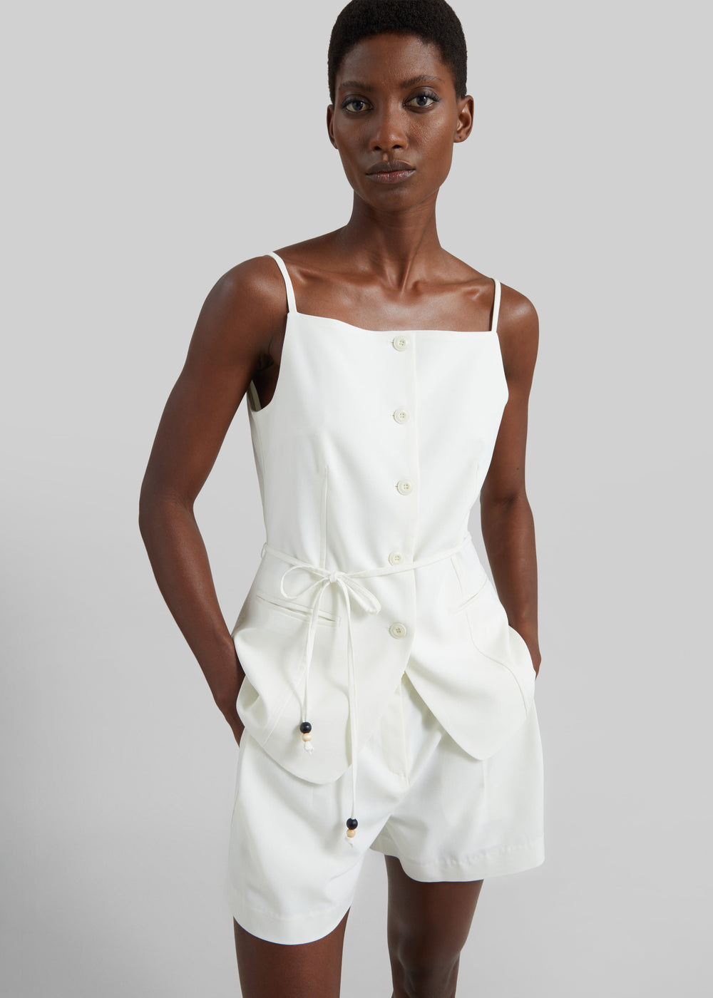 Lisboa Pleated Mini Shorts - Ivory - 1